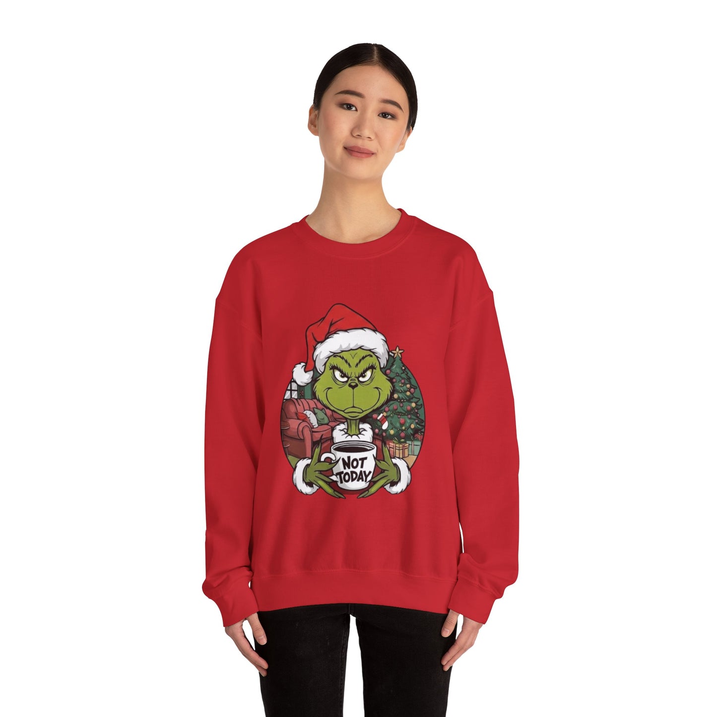 Grumpy Grinch Christmas Sweatshirt – 'Not Today' Holiday Crewneck