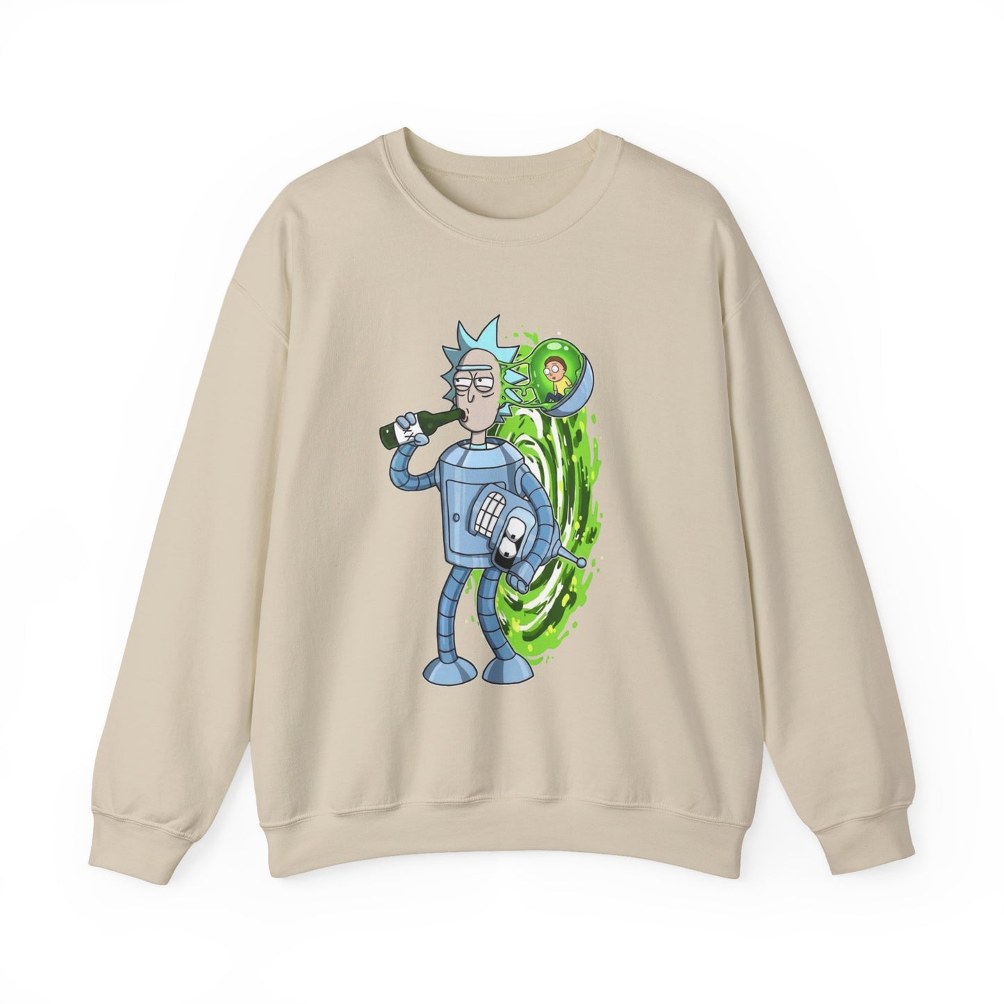 Crewneck Sweatshirt — Sci‑Fi Portal Rick Drinking Design