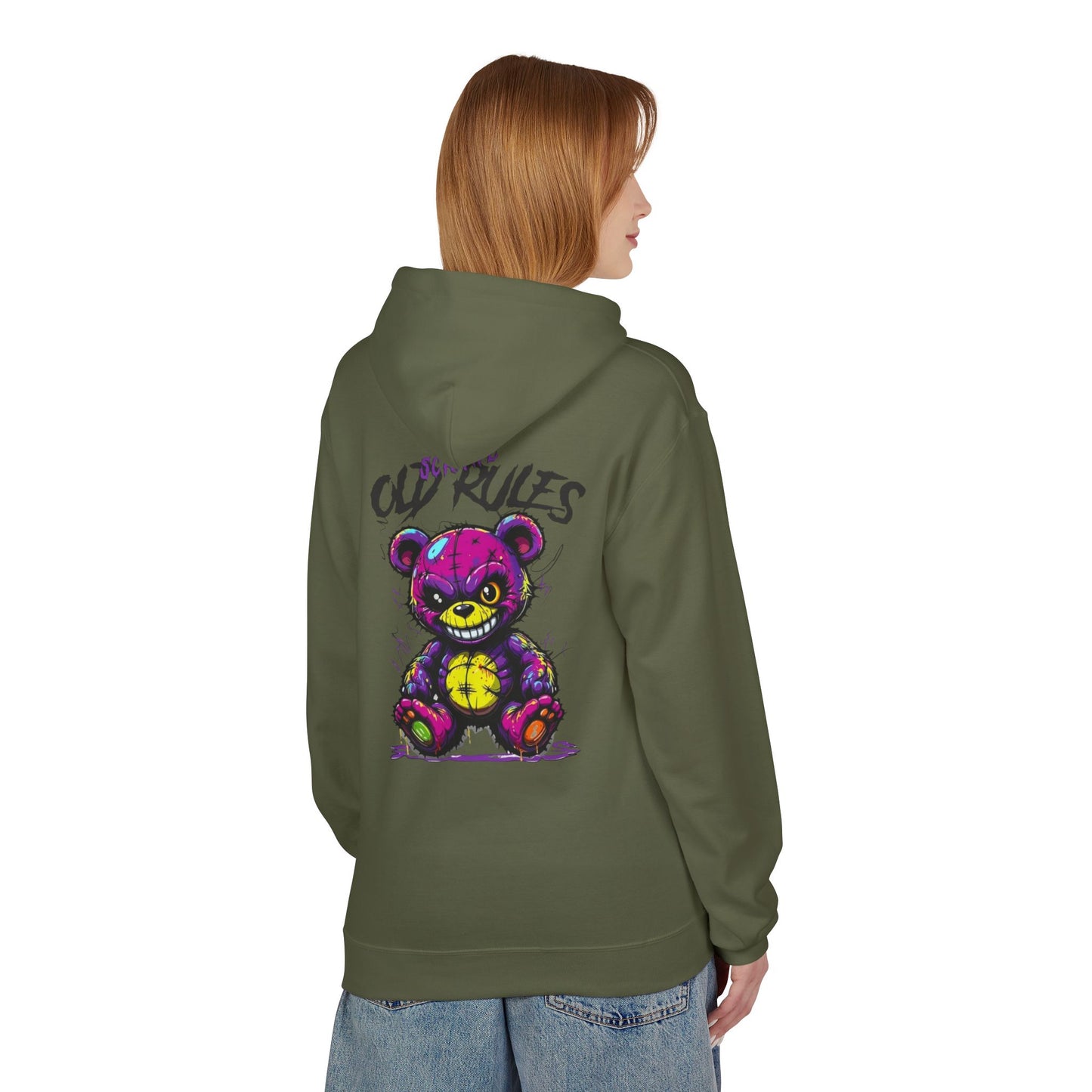 Bad Rules Teddy Hoodie — Edgy Grunge Purple Bear Graphic Hoodie