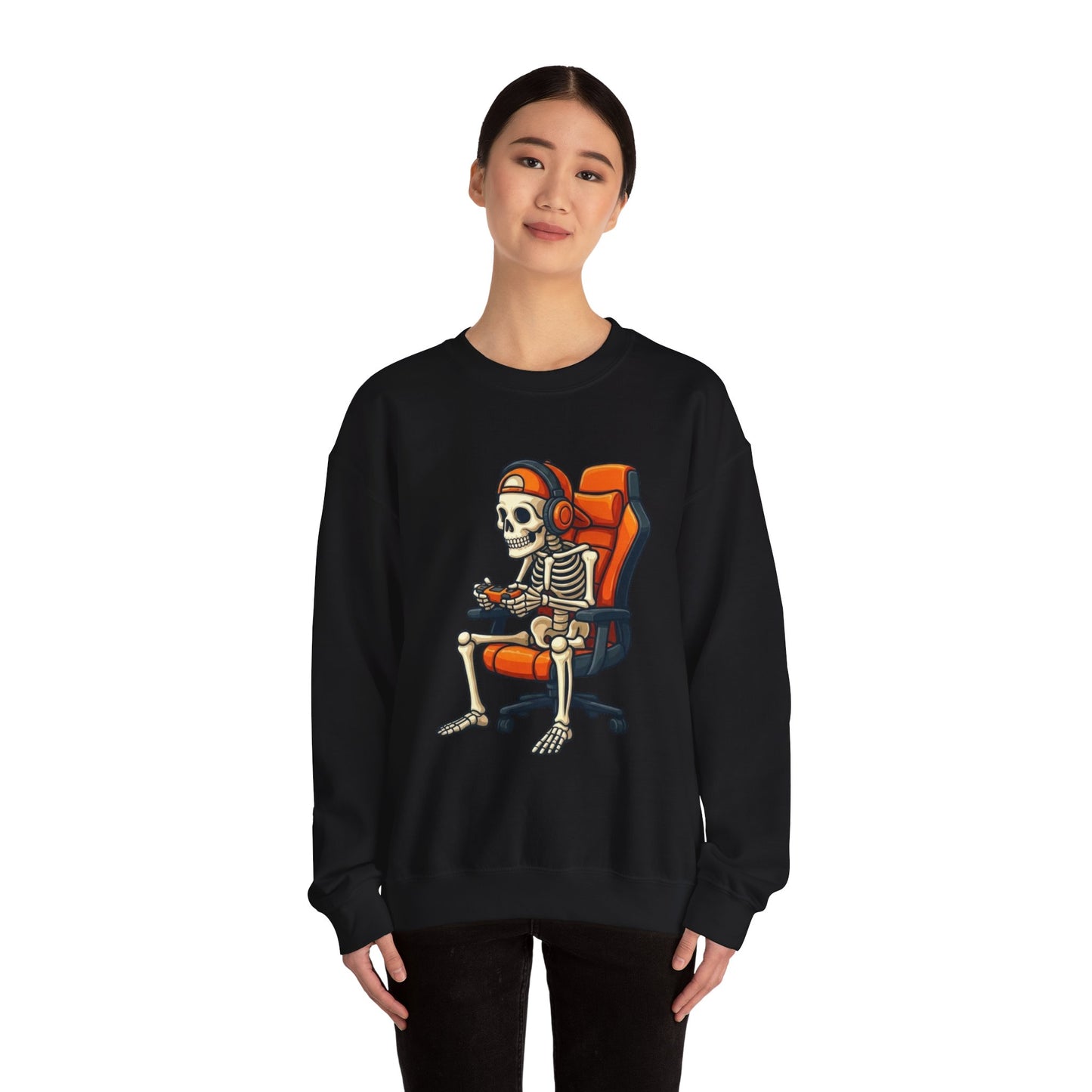 Gamer Skeleton Crewneck Sweatshirt – Retro Skull Gaming Chair Design