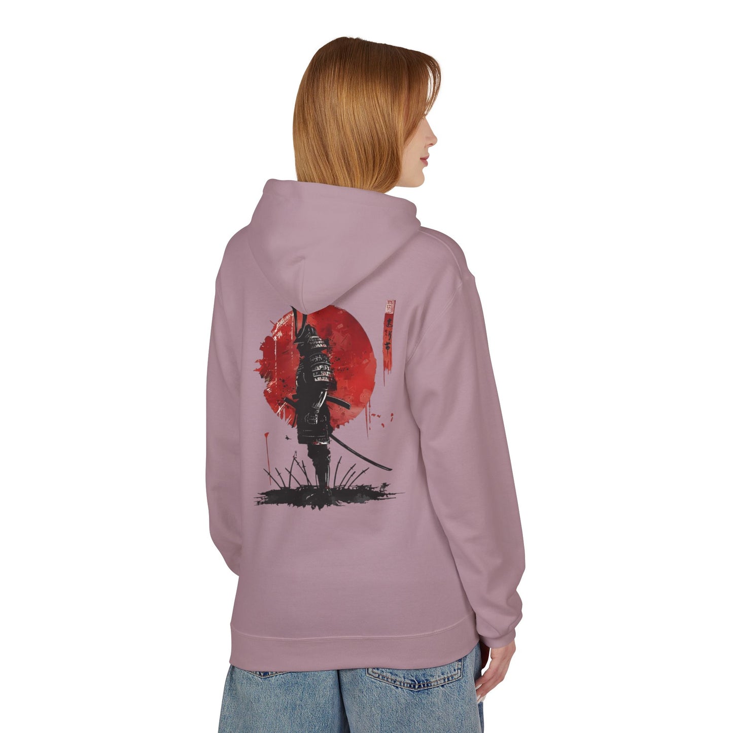 Samurai Silhouette Hoodie — Red Sun Japanese Warrior Graphic
