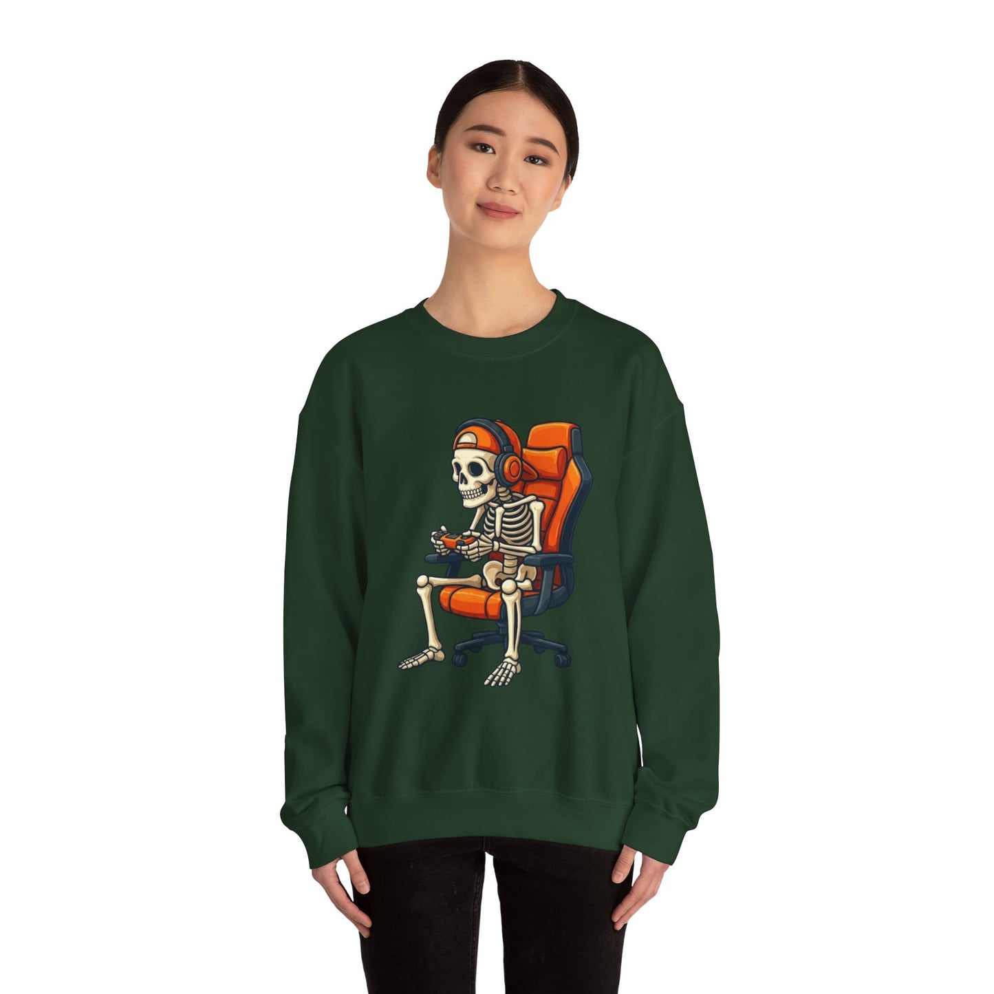 Gamer Skeleton Crewneck Sweatshirt – Retro Skull Gaming Chair Design