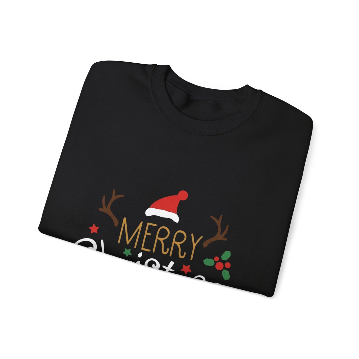 Christmas Crewneck Sweatshirt – 'Merry Christmas' Santa Hat & Holly Holiday Sweater