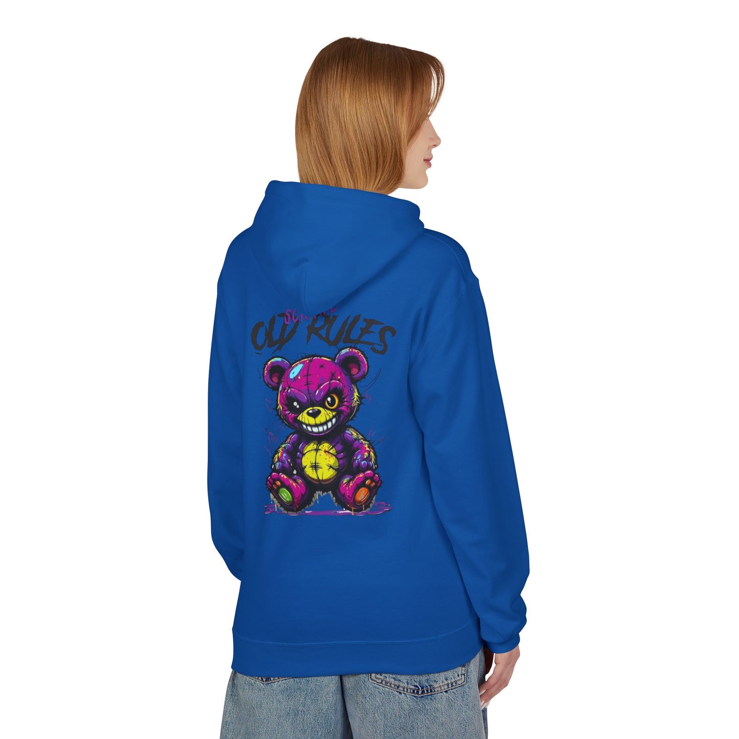 Bad Rules Teddy Hoodie — Edgy Grunge Purple Bear Graphic Hoodie
