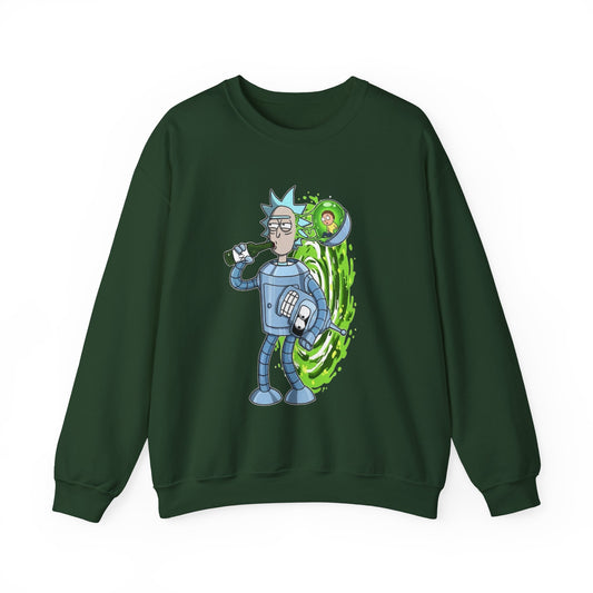 Crewneck Sweatshirt — Sci‑Fi Portal Rick Drinking Design