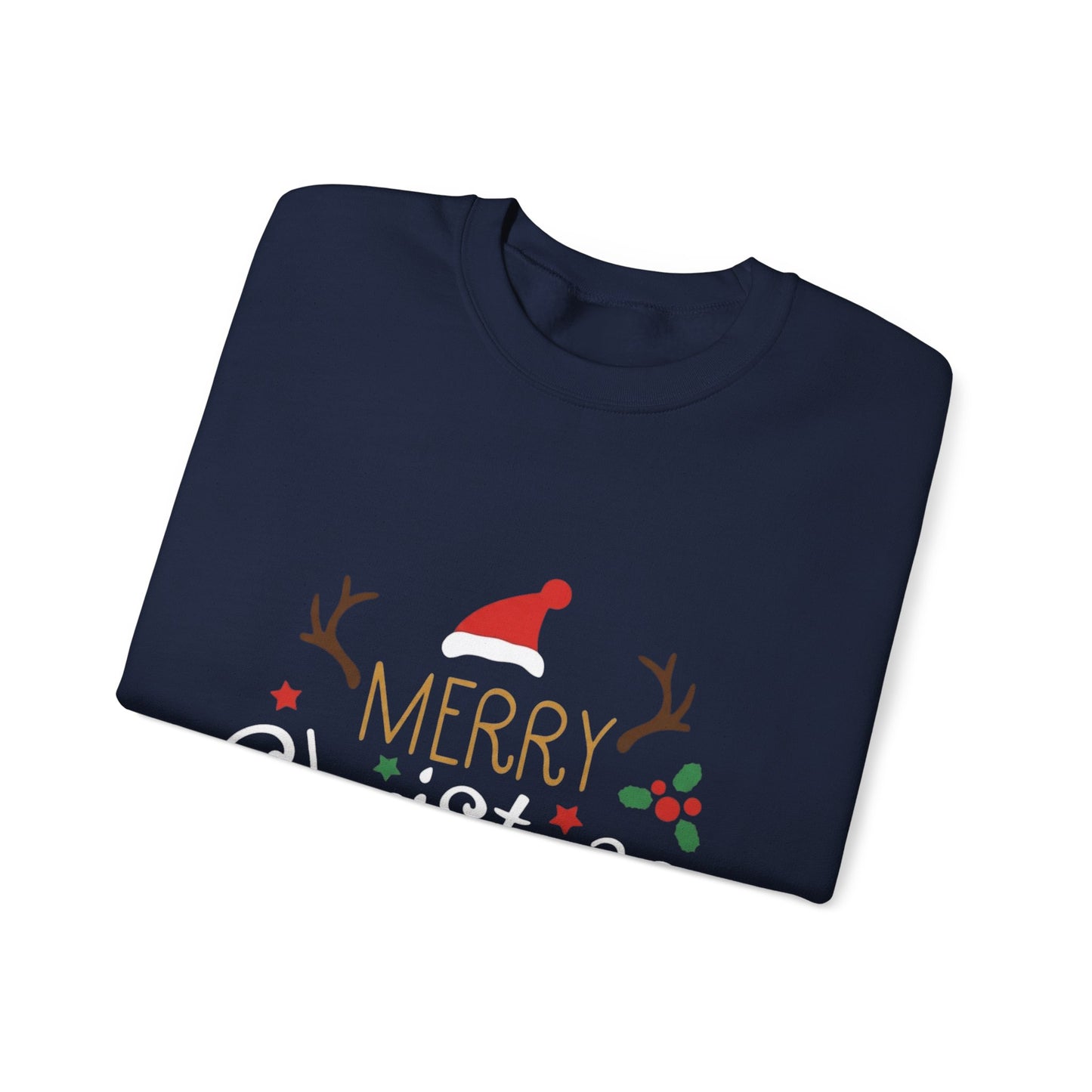 Christmas Crewneck Sweatshirt – 'Merry Christmas' Santa Hat & Holly Holiday Sweater