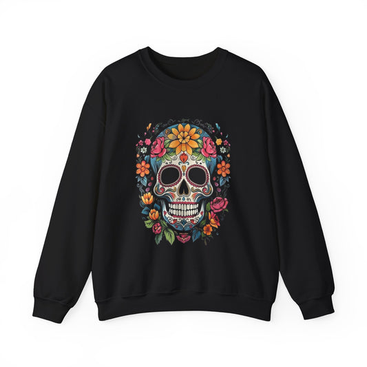 Sugar Skull Floral Crewneck Sweatshirt — Day of the Dead Skull Graphic