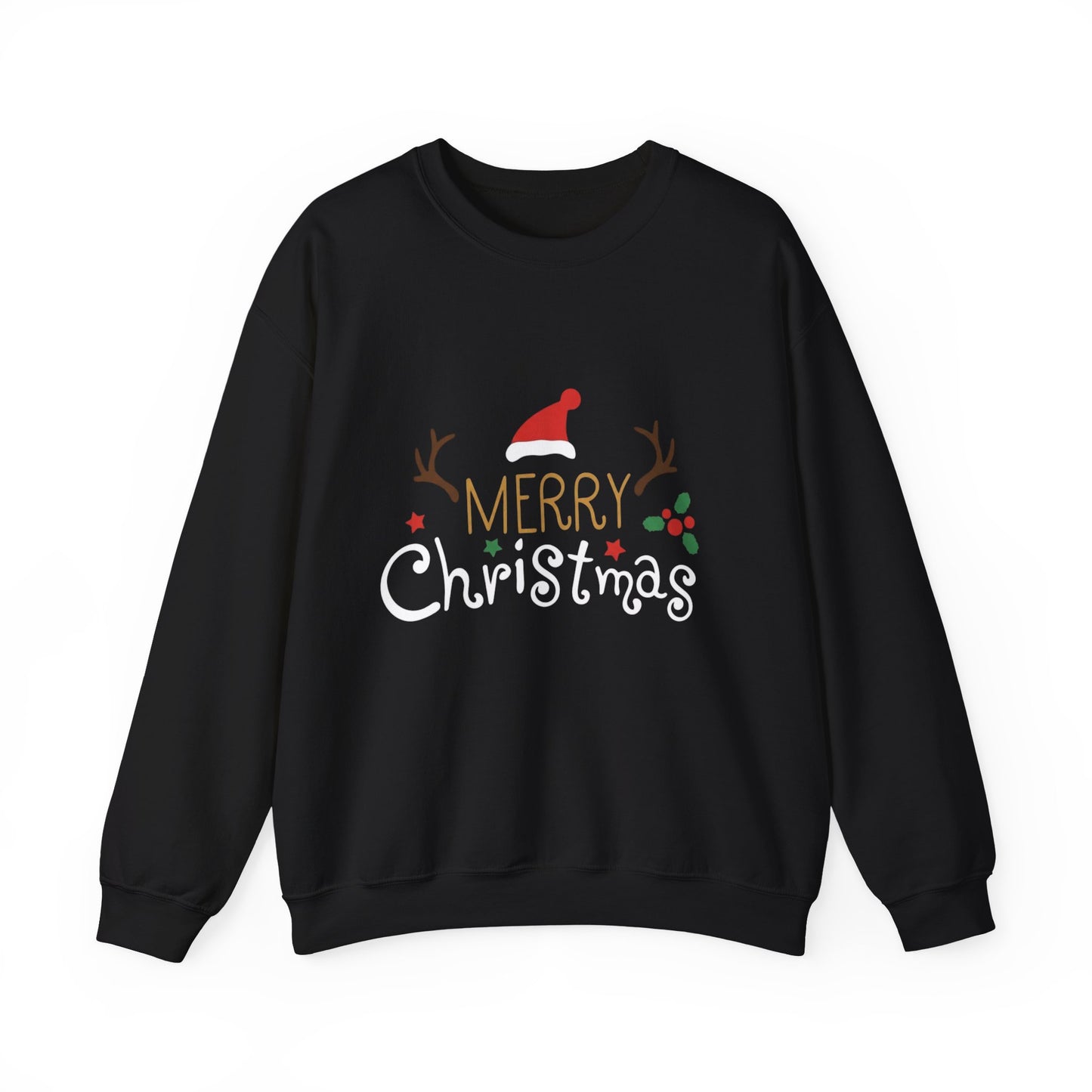 Christmas Crewneck Sweatshirt – 'Merry Christmas' Santa Hat & Holly Holiday Sweater