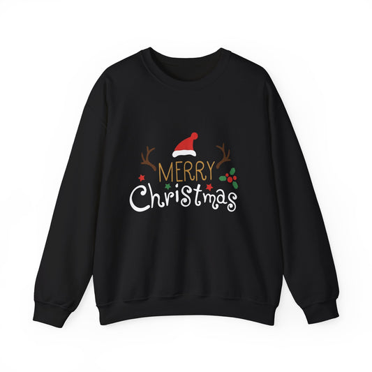 Christmas Crewneck Sweatshirt – 'Merry Christmas' Santa Hat & Holly Holiday Sweater