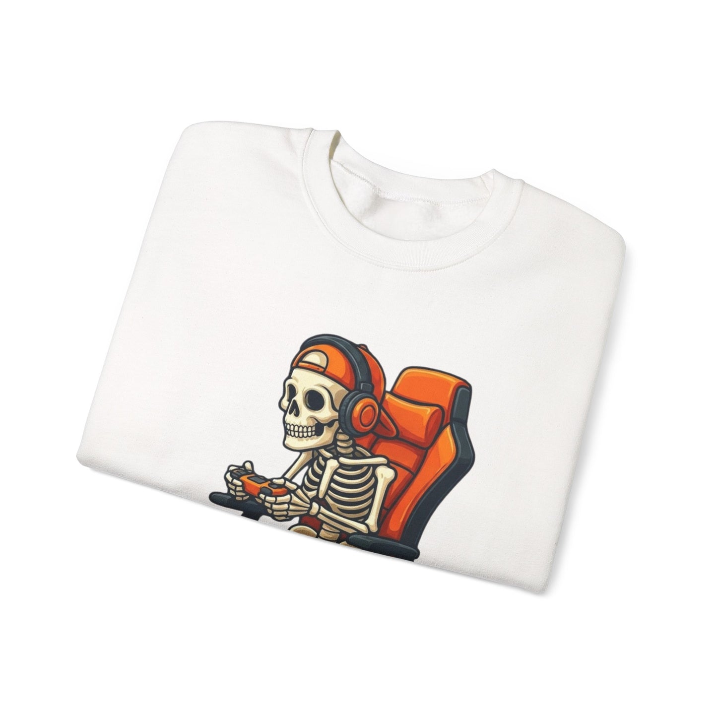 Gamer Skeleton Crewneck Sweatshirt – Retro Skull Gaming Chair Design