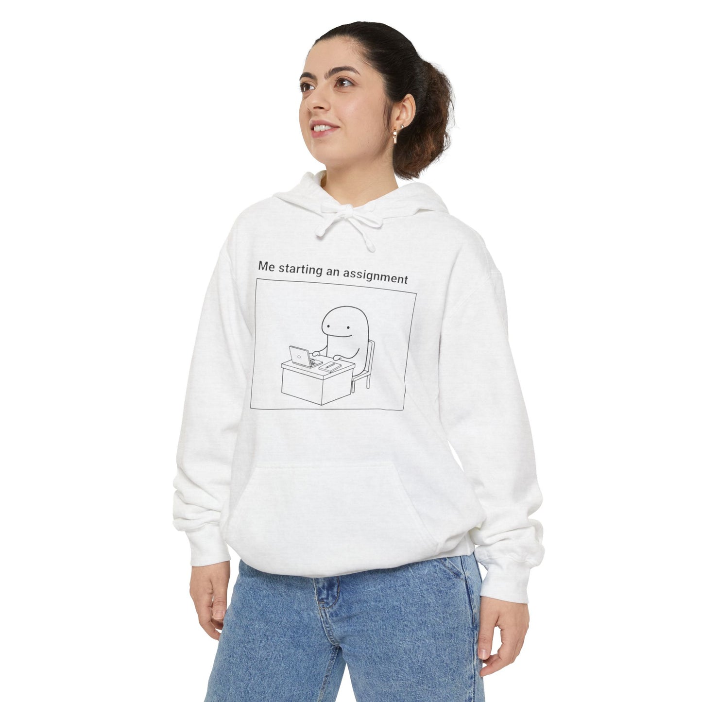 Procrastination Humor Hoodie - Unisex Garment-Dyed with Funny Assignment Prints