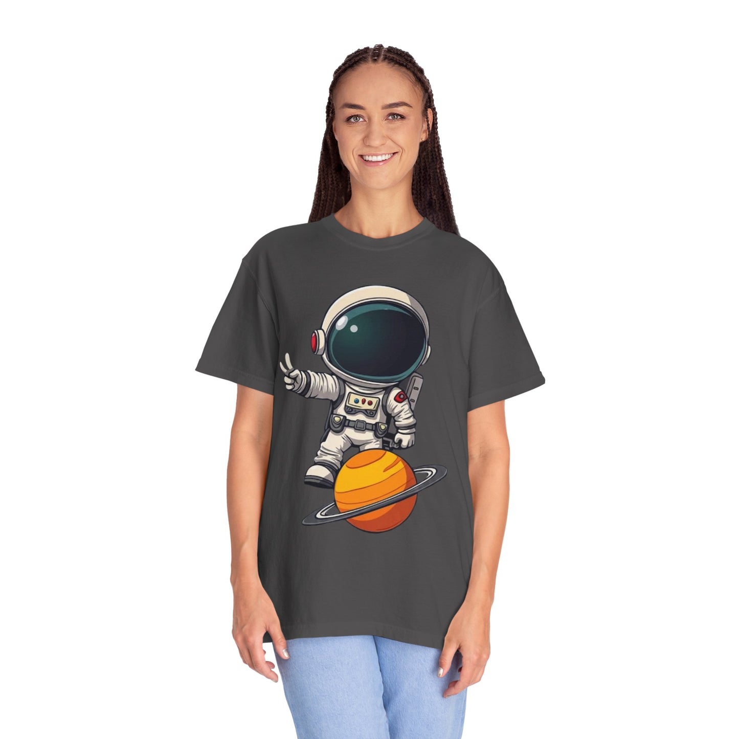 Astronaut on Saturn T-Shirt — Cute Space Explorer Graphic Tee