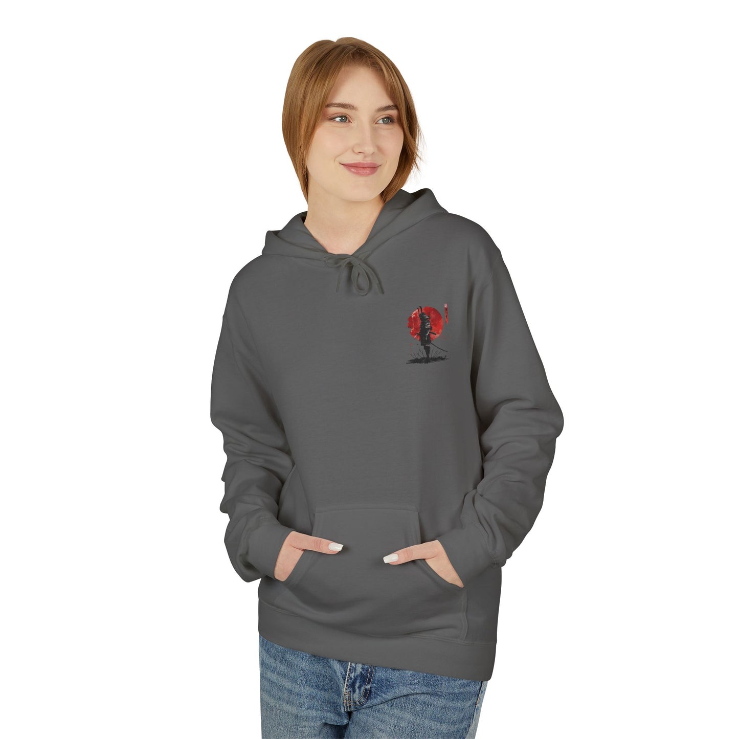 Samurai Silhouette Hoodie — Red Sun Japanese Warrior Graphic