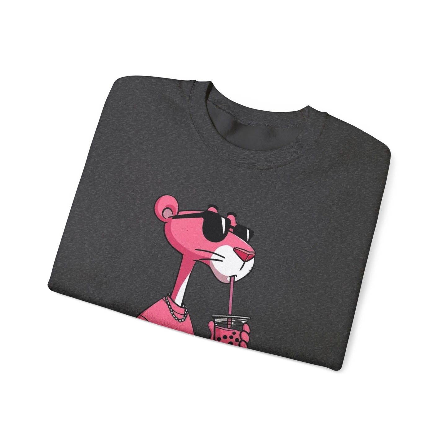 Pink Panther Cartoon Sweatshirt — Cool Sunglasses Bubble Tea Graphic Crewneck