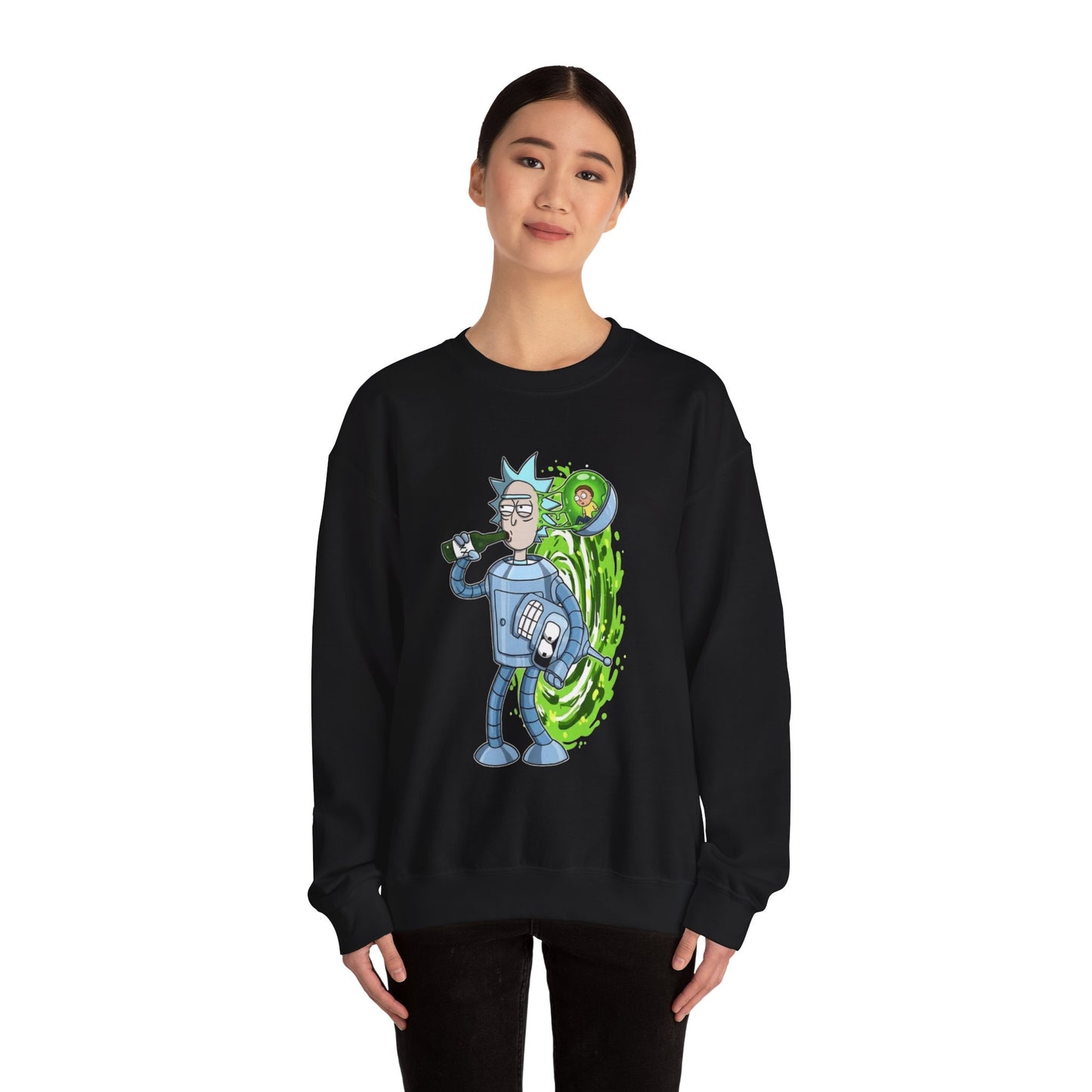 Crewneck Sweatshirt — Sci‑Fi Portal Rick Drinking Design