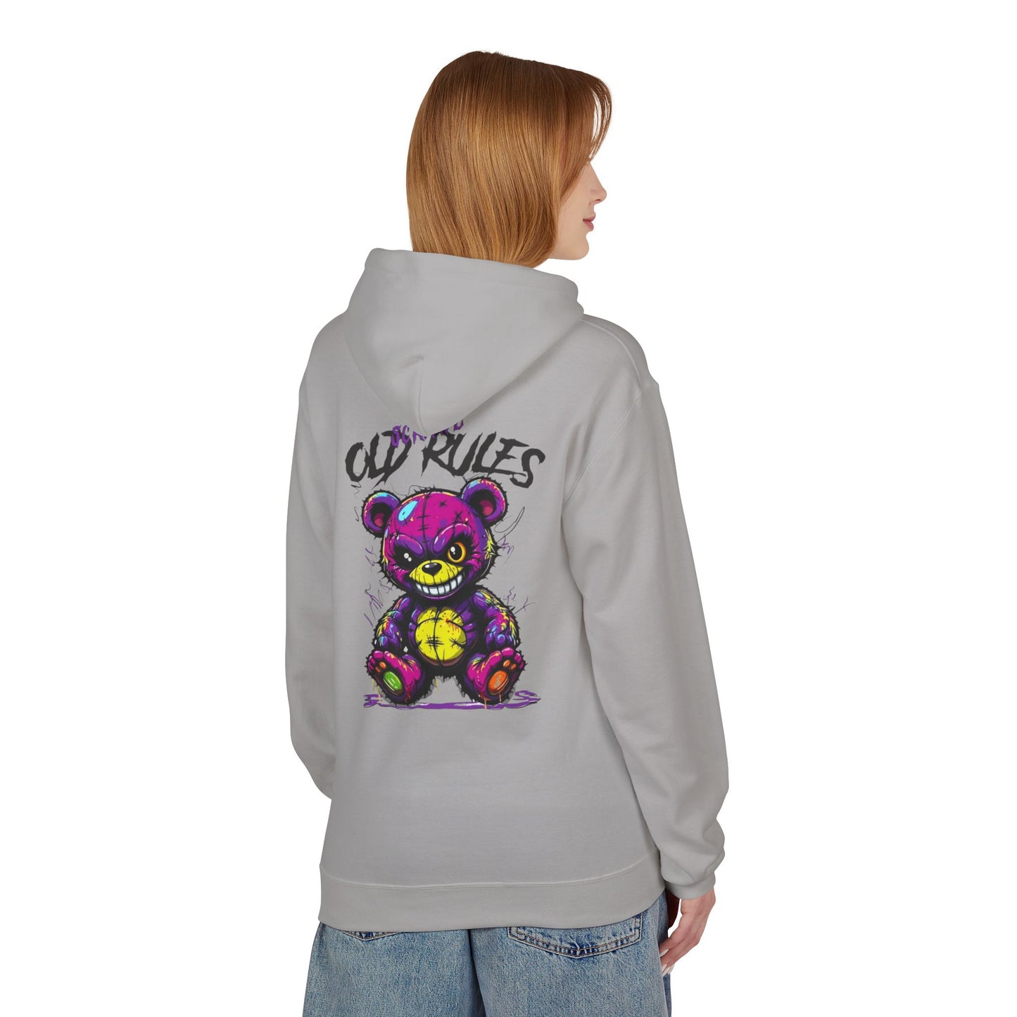 Bad Rules Teddy Hoodie — Edgy Grunge Purple Bear Graphic Hoodie