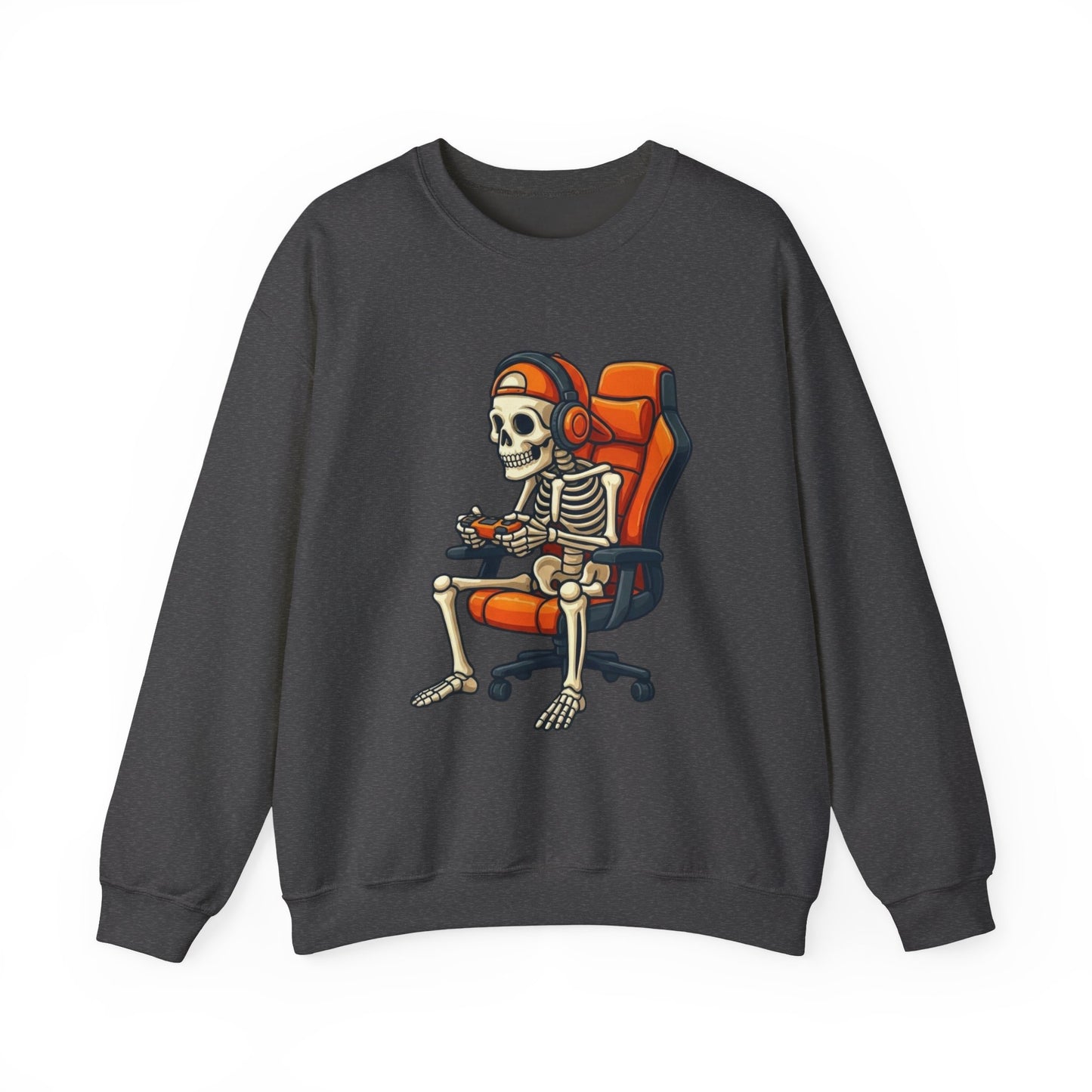 Gamer Skeleton Crewneck Sweatshirt – Retro Skull Gaming Chair Design