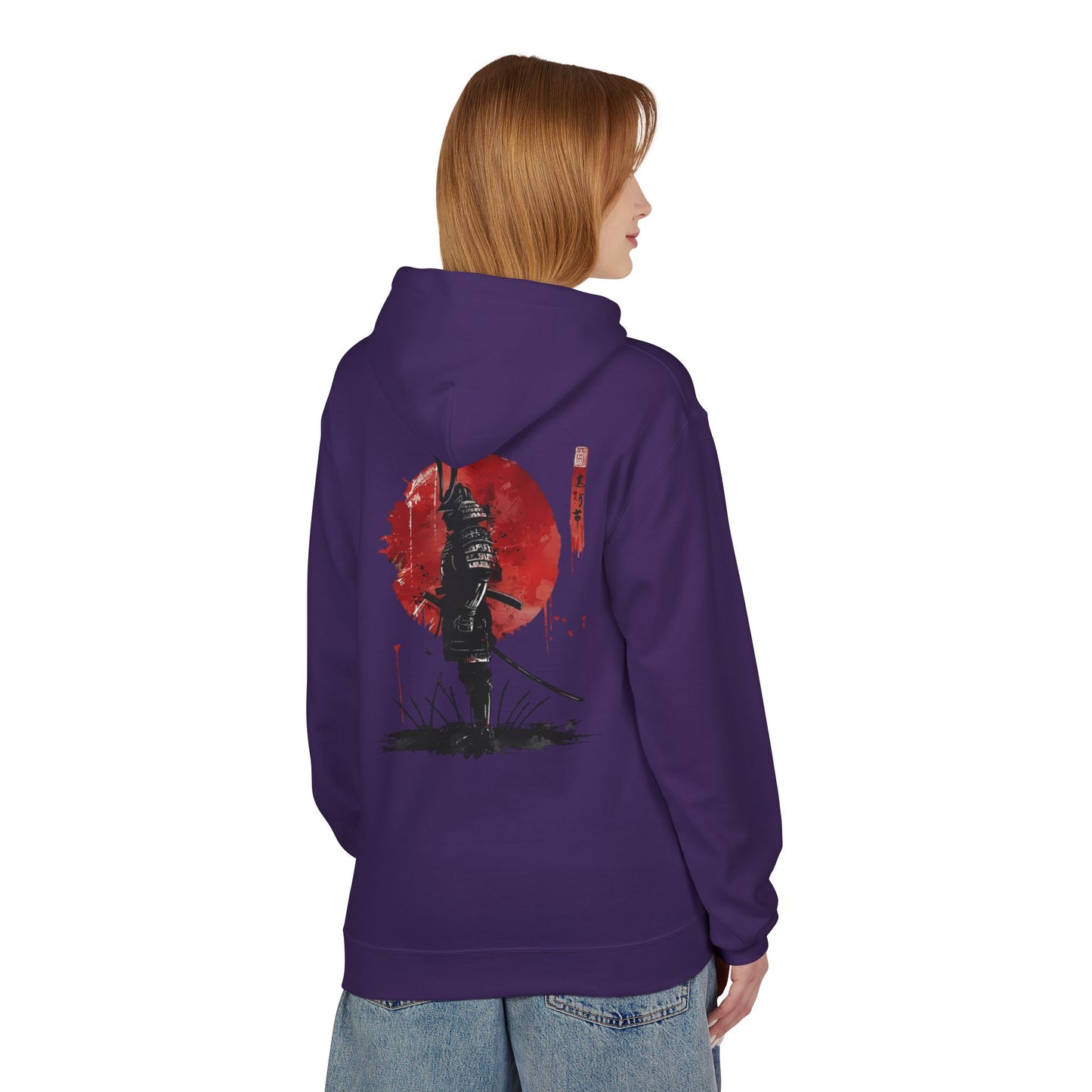 Samurai Silhouette Hoodie — Red Sun Japanese Warrior Graphic