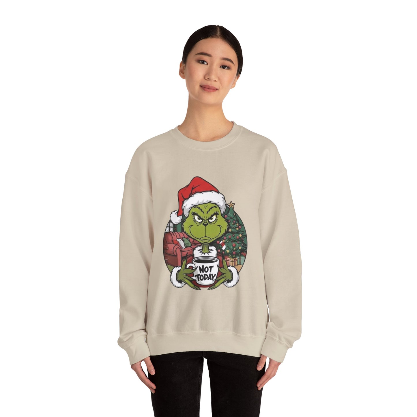 Grumpy Grinch Christmas Sweatshirt – 'Not Today' Holiday Crewneck