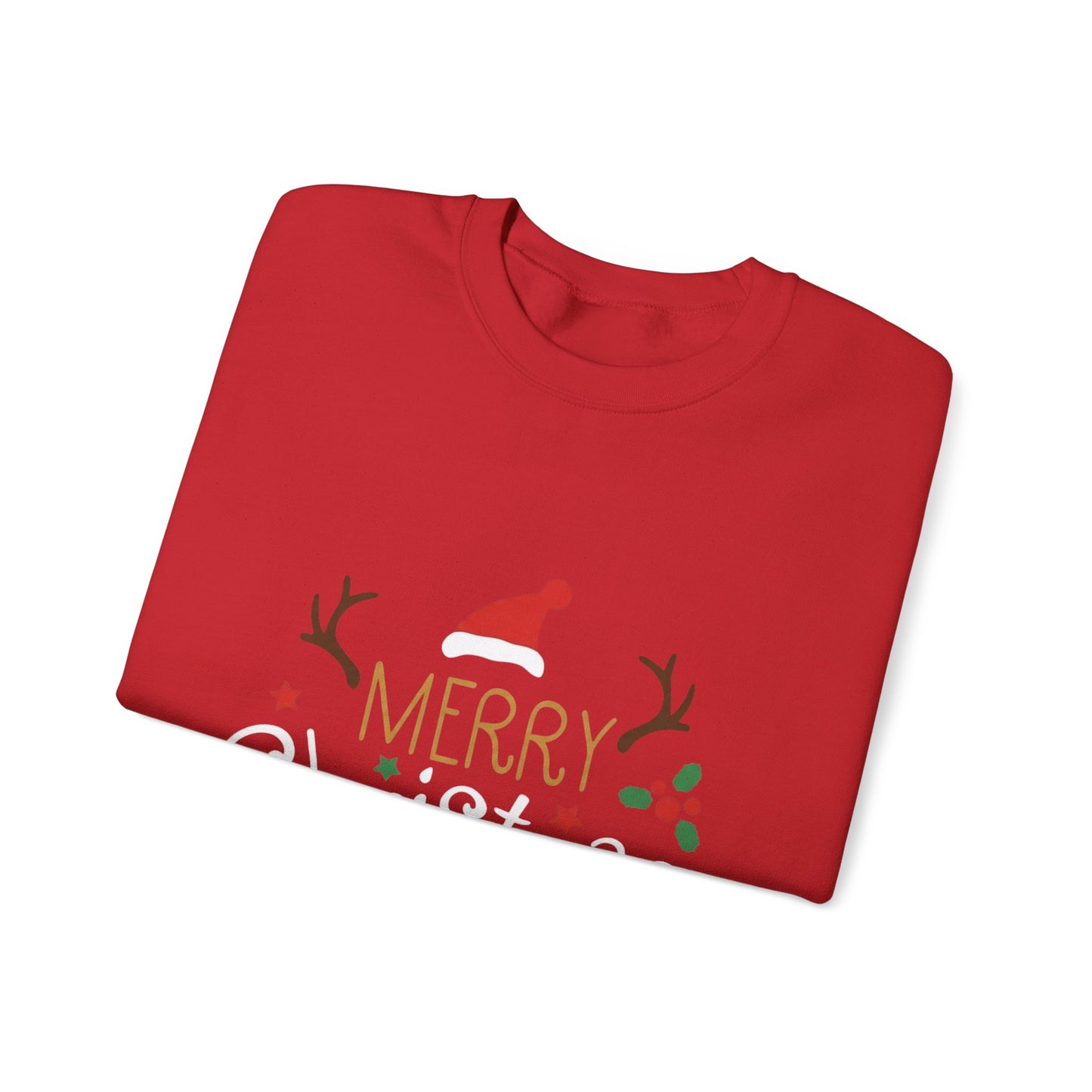 Christmas Crewneck Sweatshirt – 'Merry Christmas' Santa Hat & Holly Holiday Sweater