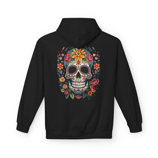 Sugar Skull Floral Hoodie — Day of the Dead Mexican Skull Pullover