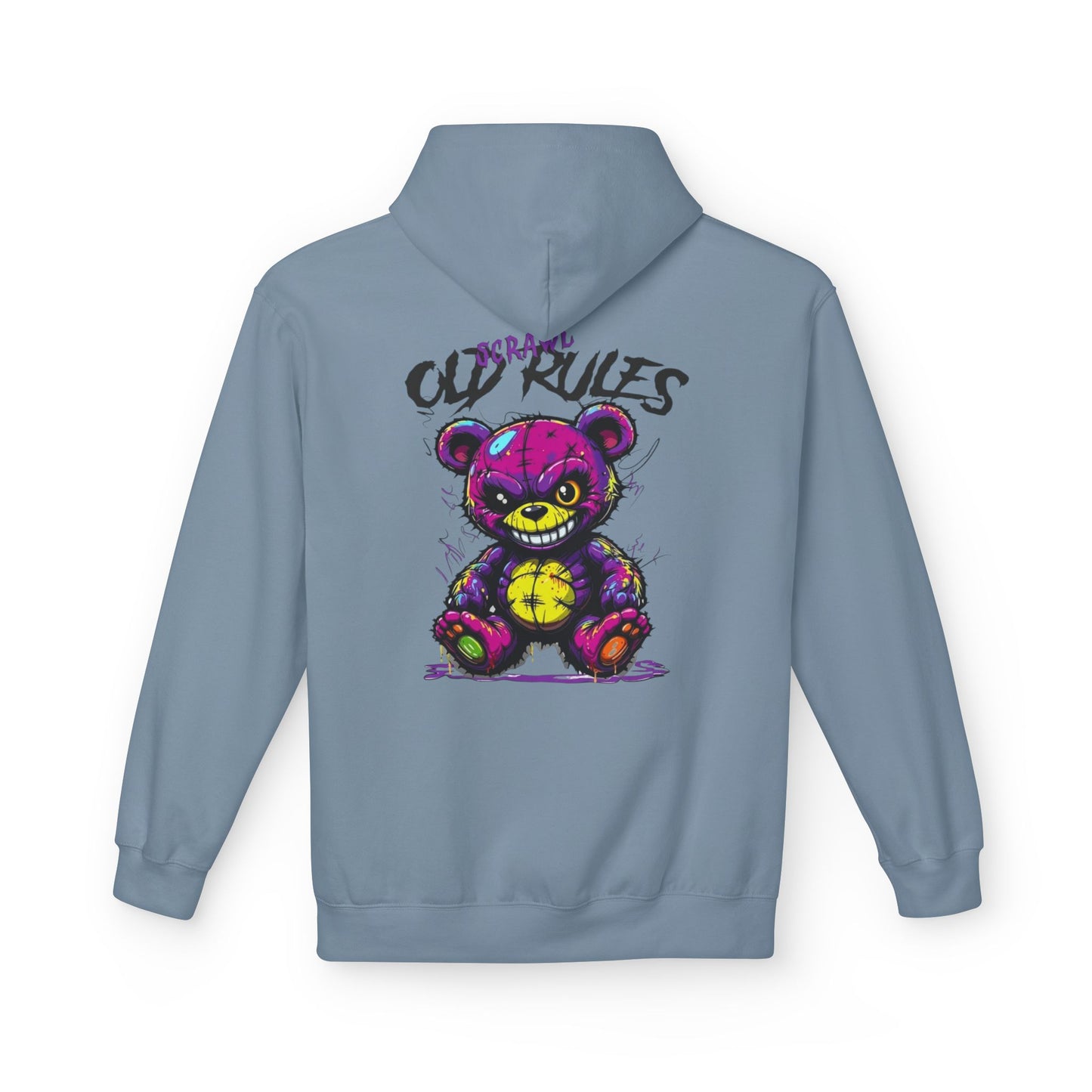 Bad Rules Teddy Hoodie — Edgy Grunge Purple Bear Graphic Hoodie