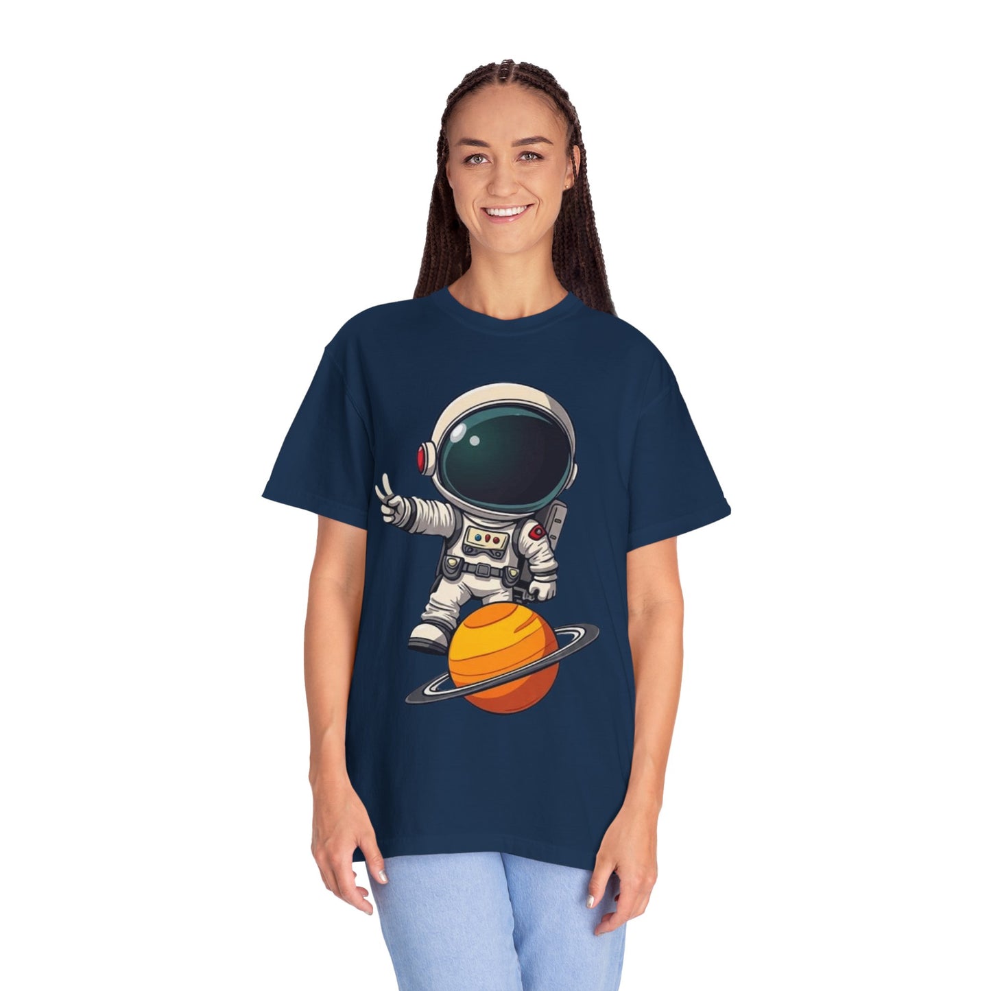 Astronaut on Saturn T-Shirt — Cute Space Explorer Graphic Tee