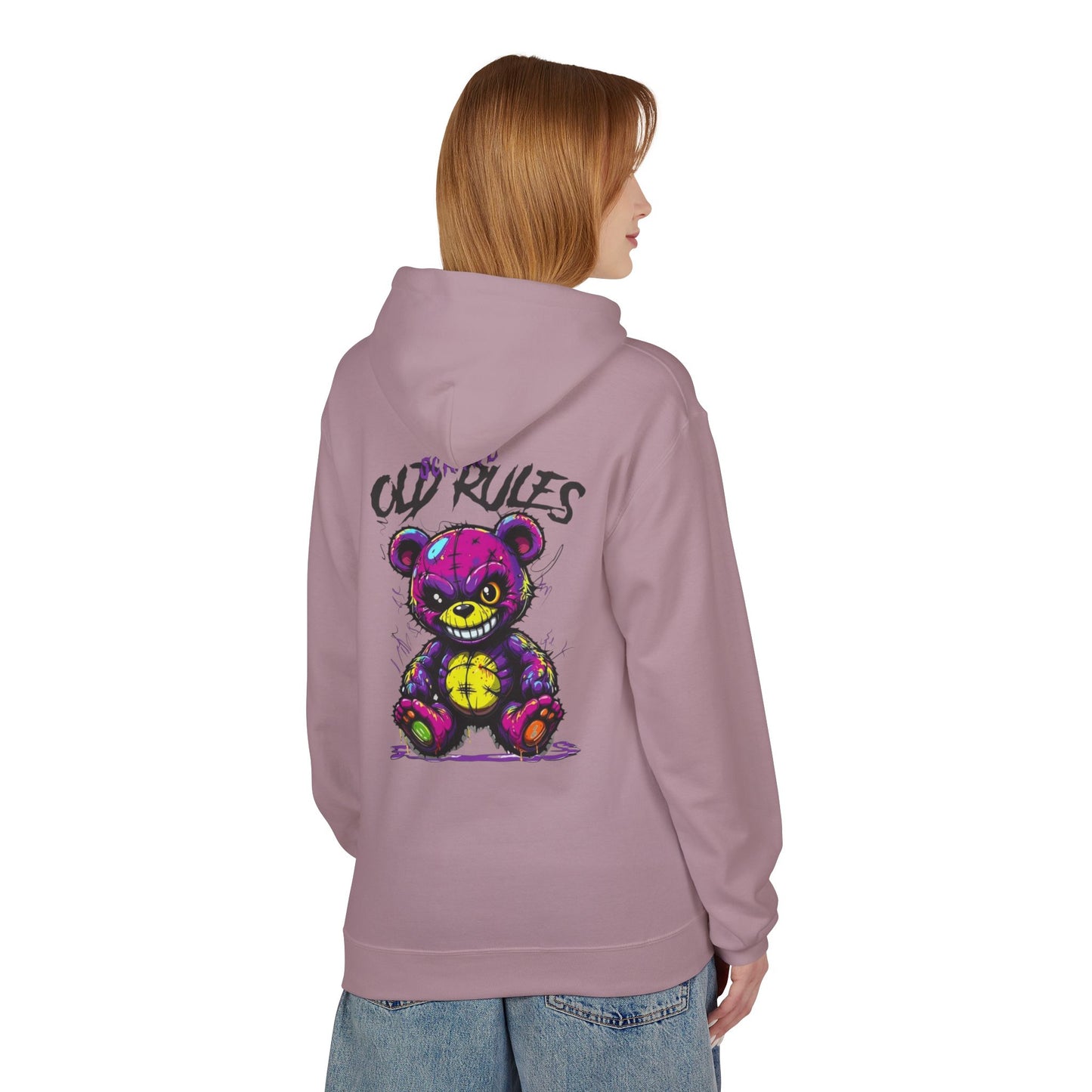Bad Rules Teddy Hoodie — Edgy Grunge Purple Bear Graphic Hoodie