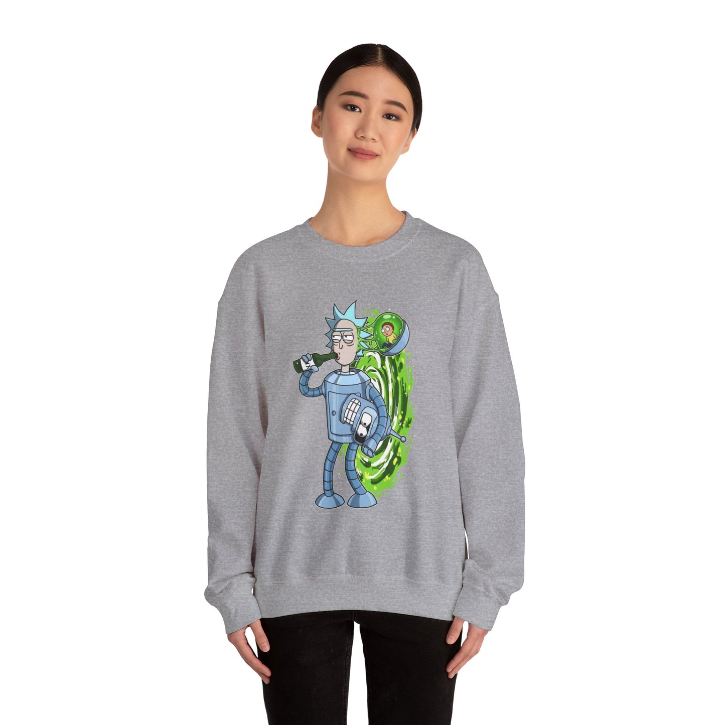 Crewneck Sweatshirt — Sci‑Fi Portal Rick Drinking Design