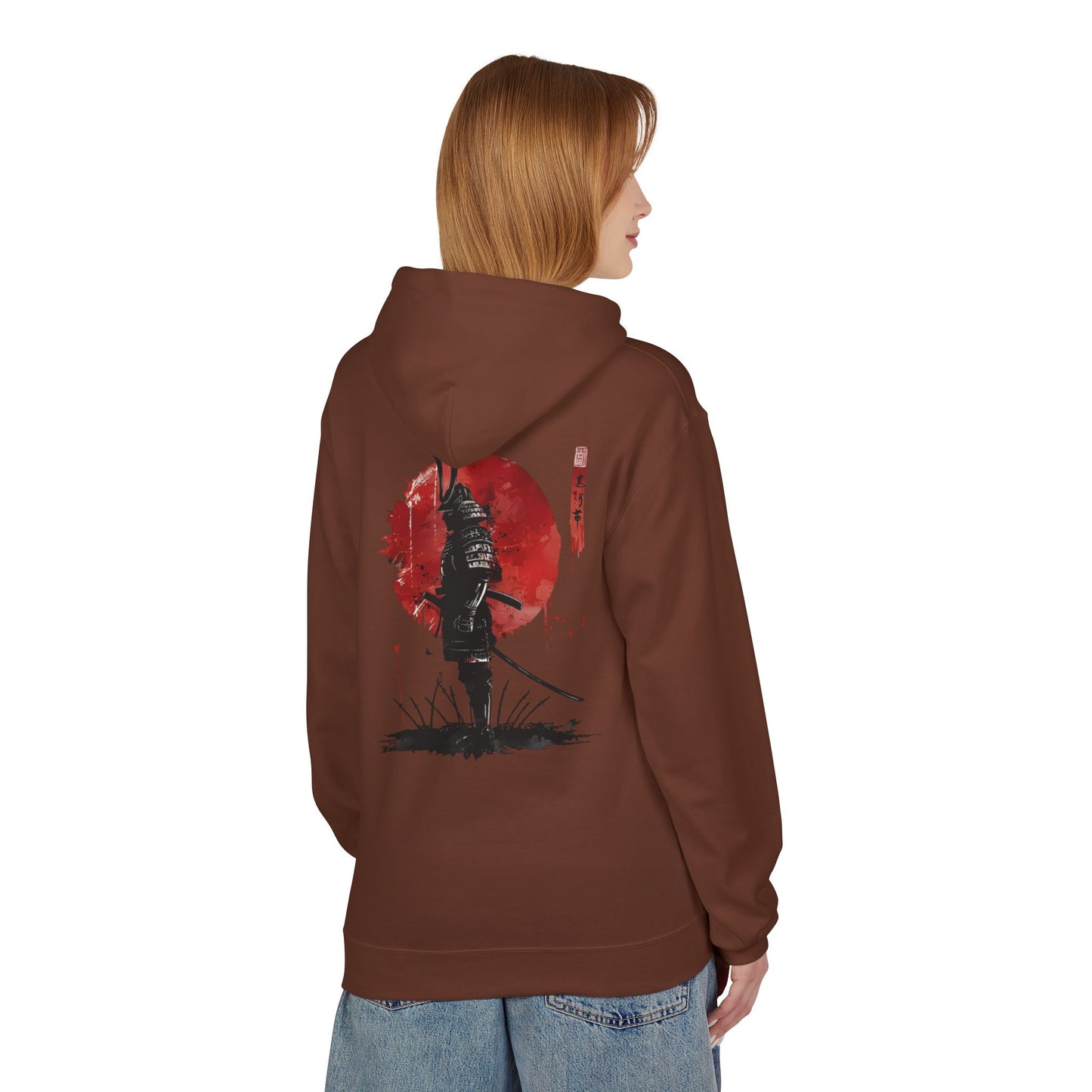 Samurai Silhouette Hoodie — Red Sun Japanese Warrior Graphic