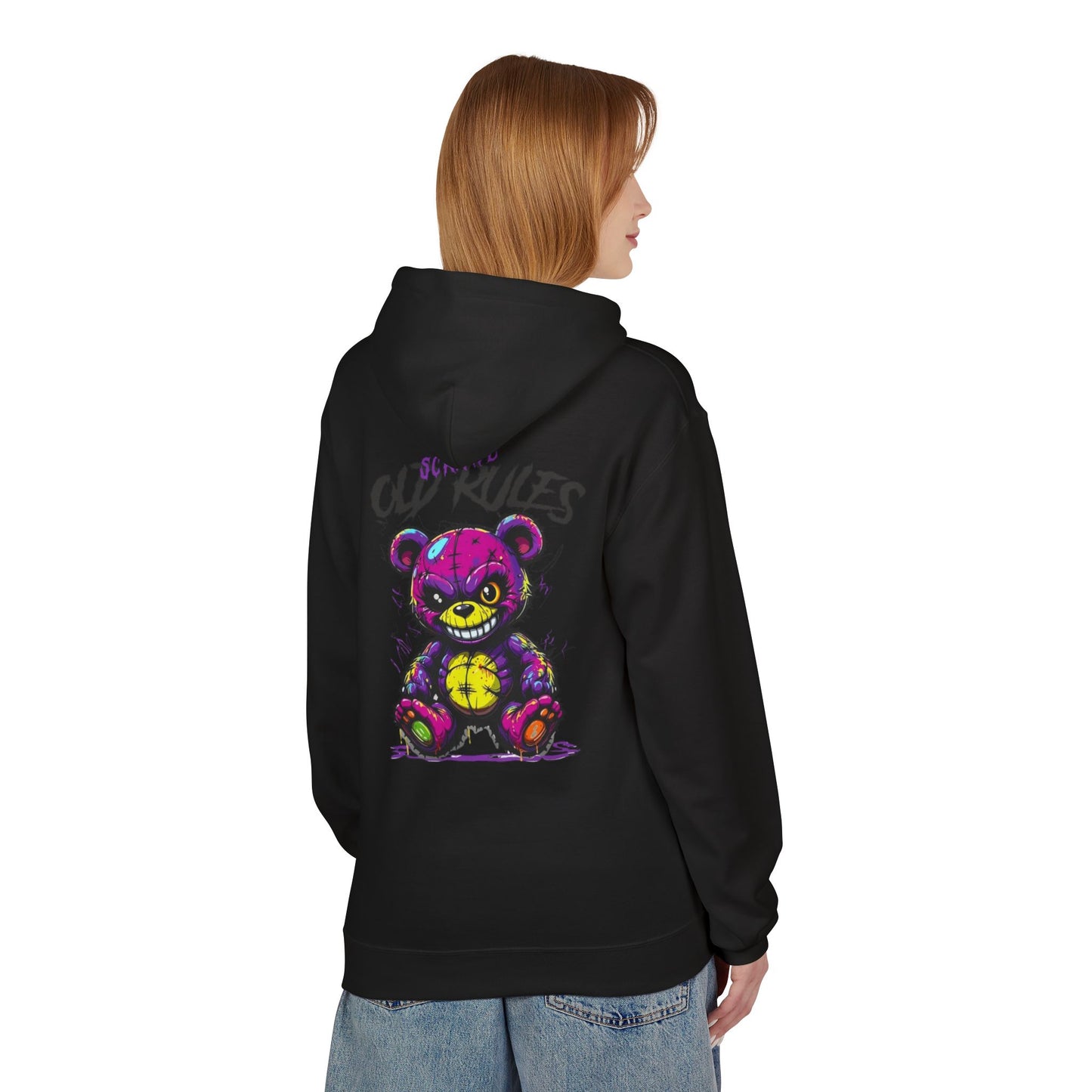 Bad Rules Teddy Hoodie — Edgy Grunge Purple Bear Graphic Hoodie