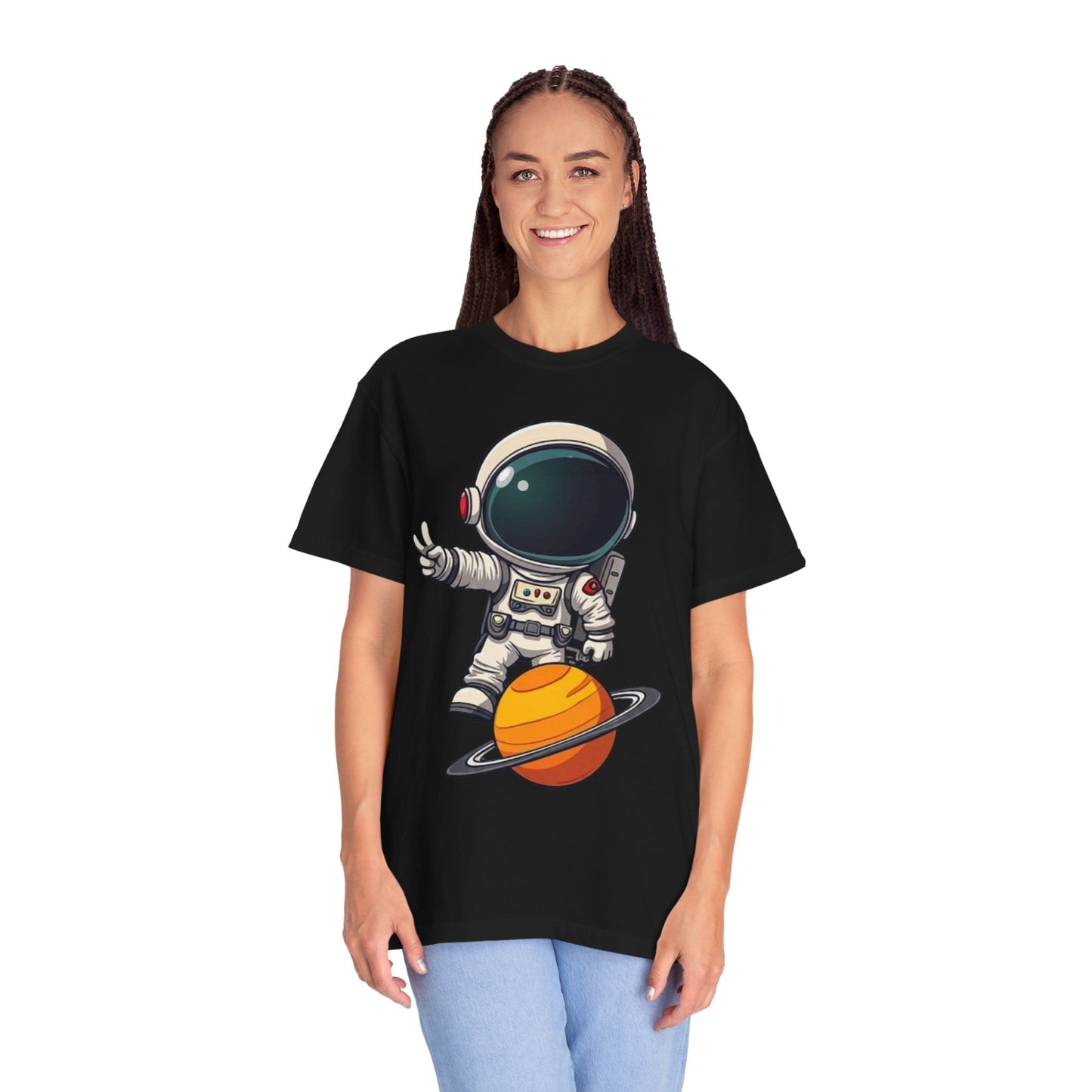 Astronaut on Saturn T-Shirt — Cute Space Explorer Graphic Tee