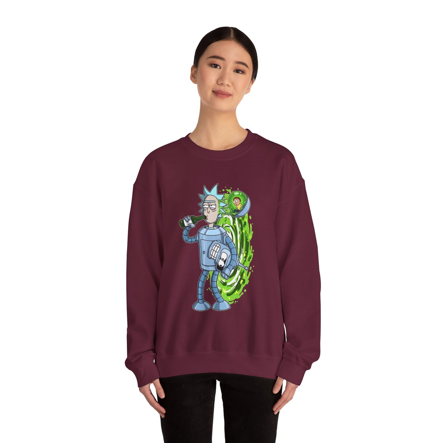 Crewneck Sweatshirt — Sci‑Fi Portal Rick Drinking Design