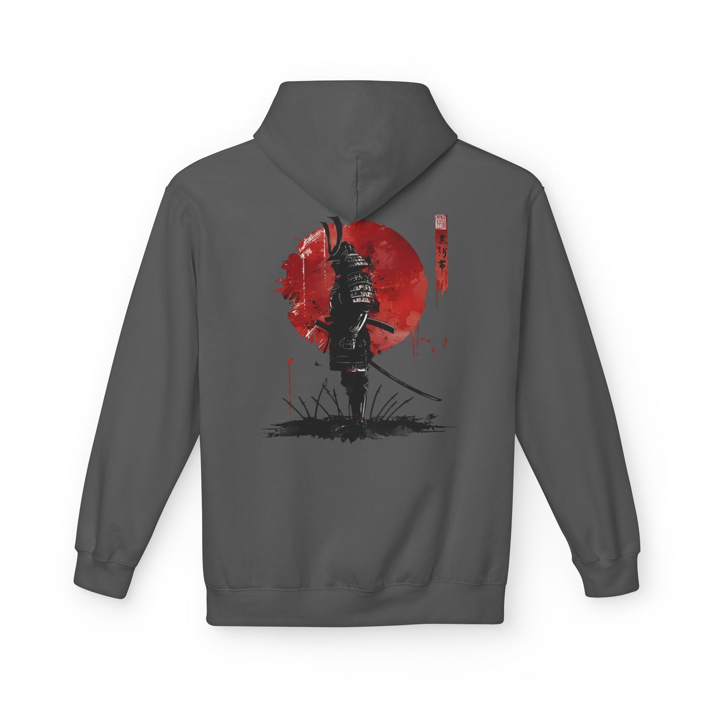 Samurai Silhouette Hoodie — Red Sun Japanese Warrior Graphic