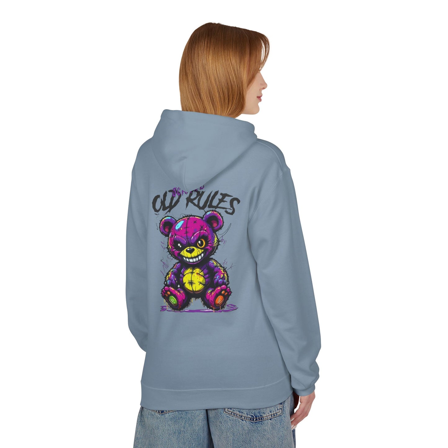 Bad Rules Teddy Hoodie — Edgy Grunge Purple Bear Graphic Hoodie