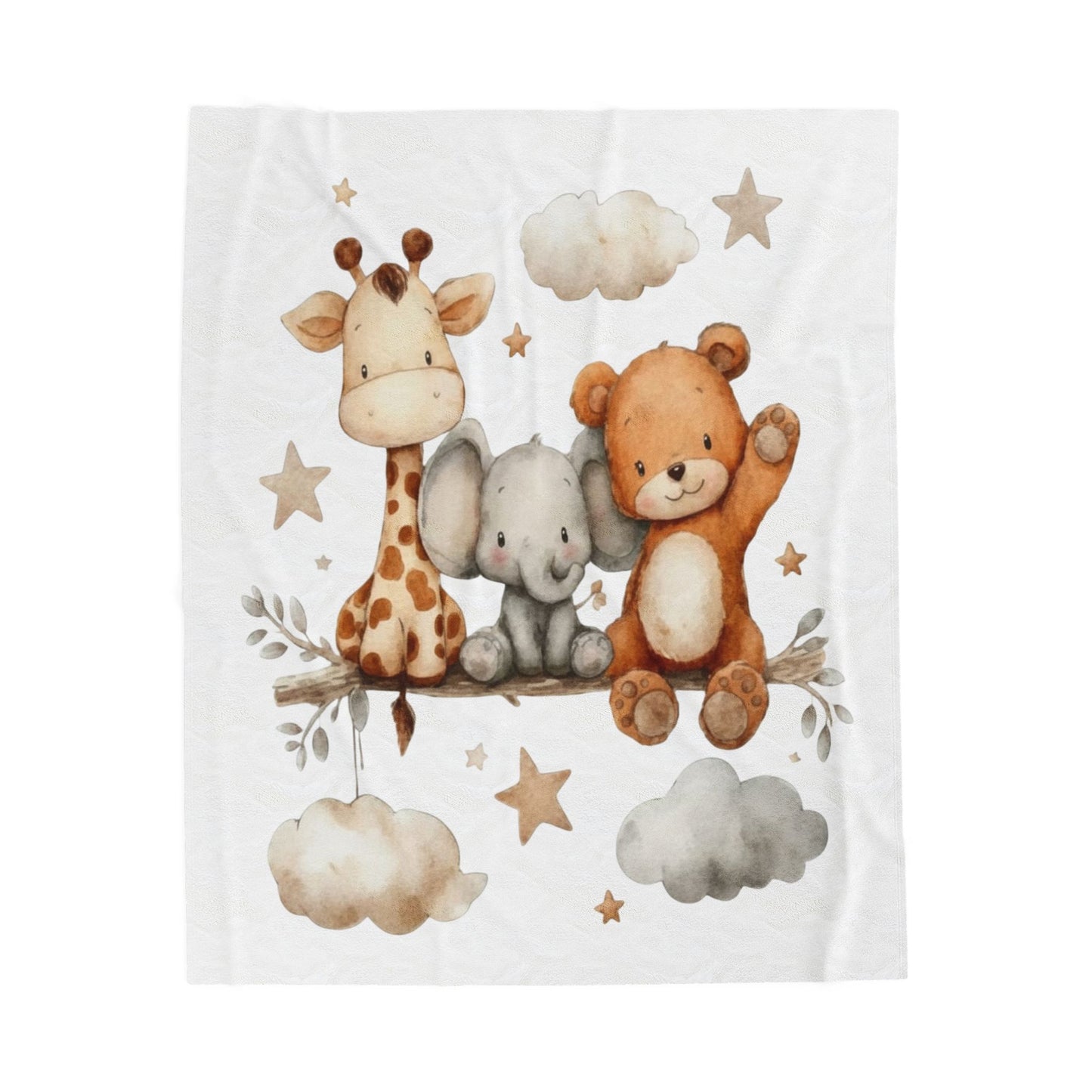 Baby Animal Velveteen Plush Blanket — Giraffe, Elephant & Bear Nursery Throw