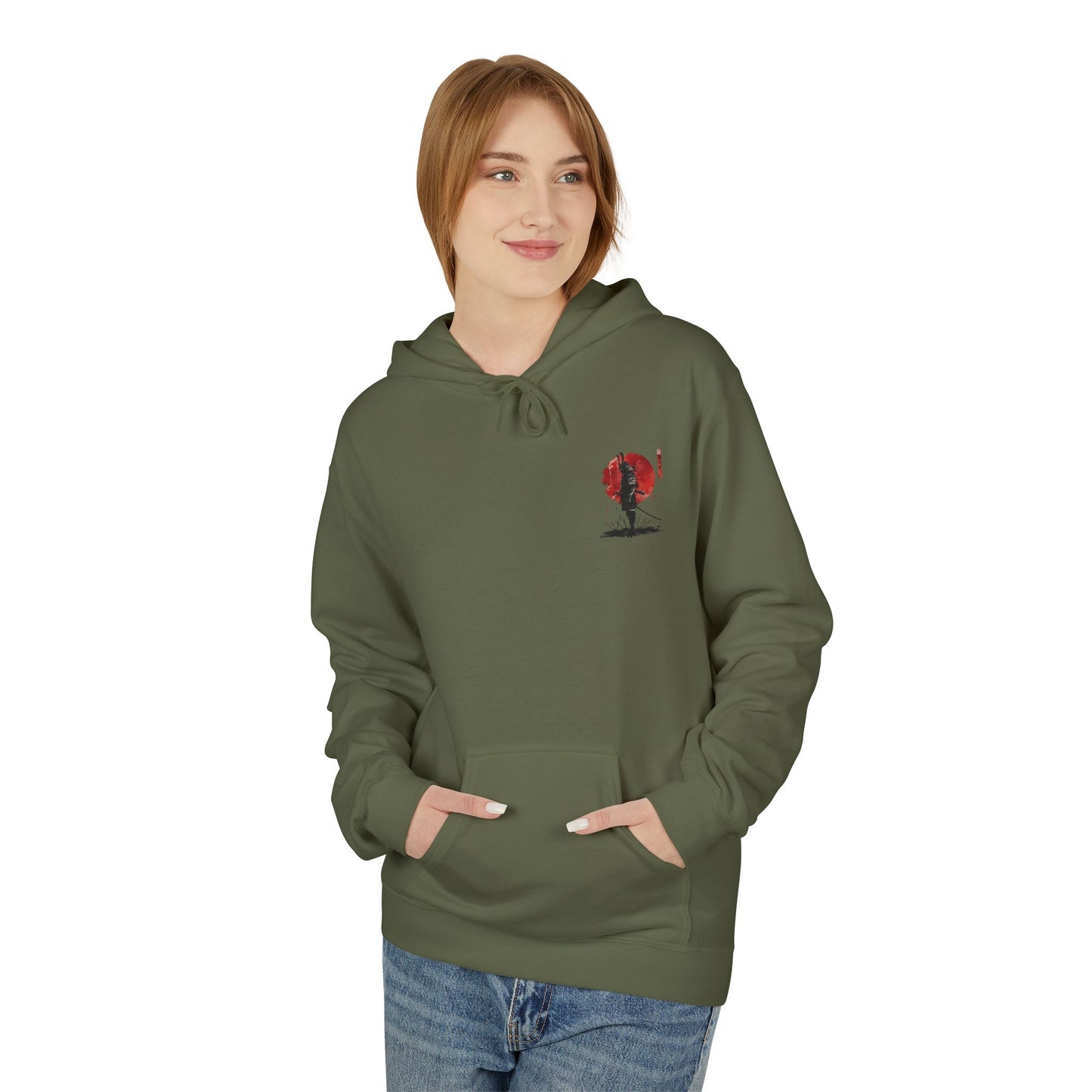Samurai Silhouette Hoodie — Red Sun Japanese Warrior Graphic