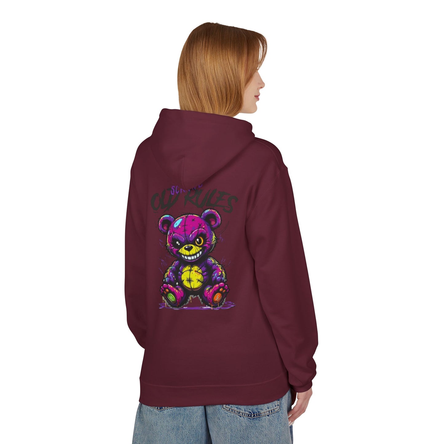 Bad Rules Teddy Hoodie — Edgy Grunge Purple Bear Graphic Hoodie
