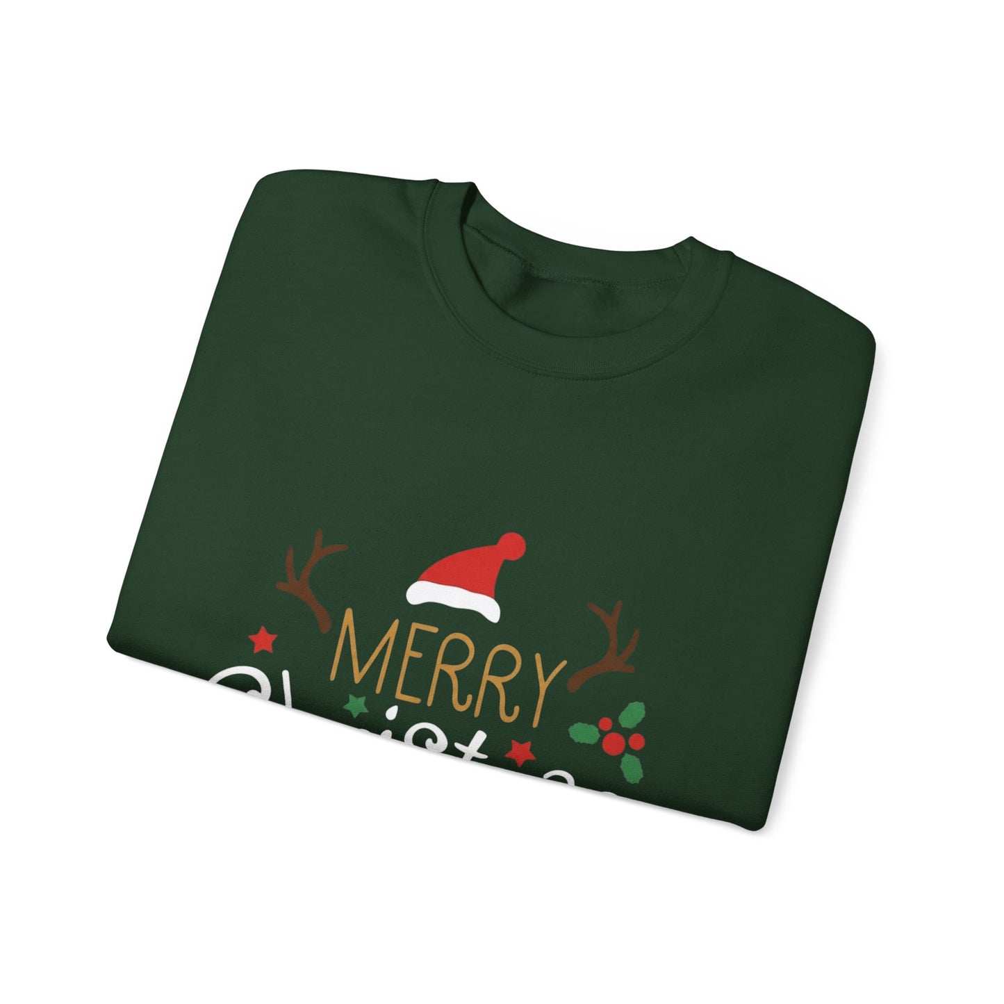 Christmas Crewneck Sweatshirt – 'Merry Christmas' Santa Hat & Holly Holiday Sweater