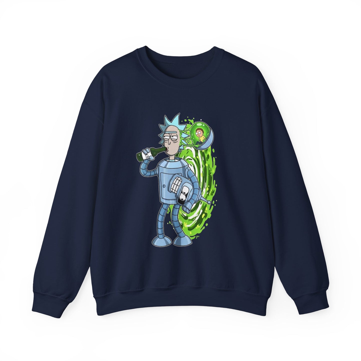 Crewneck Sweatshirt — Sci‑Fi Portal Rick Drinking Design