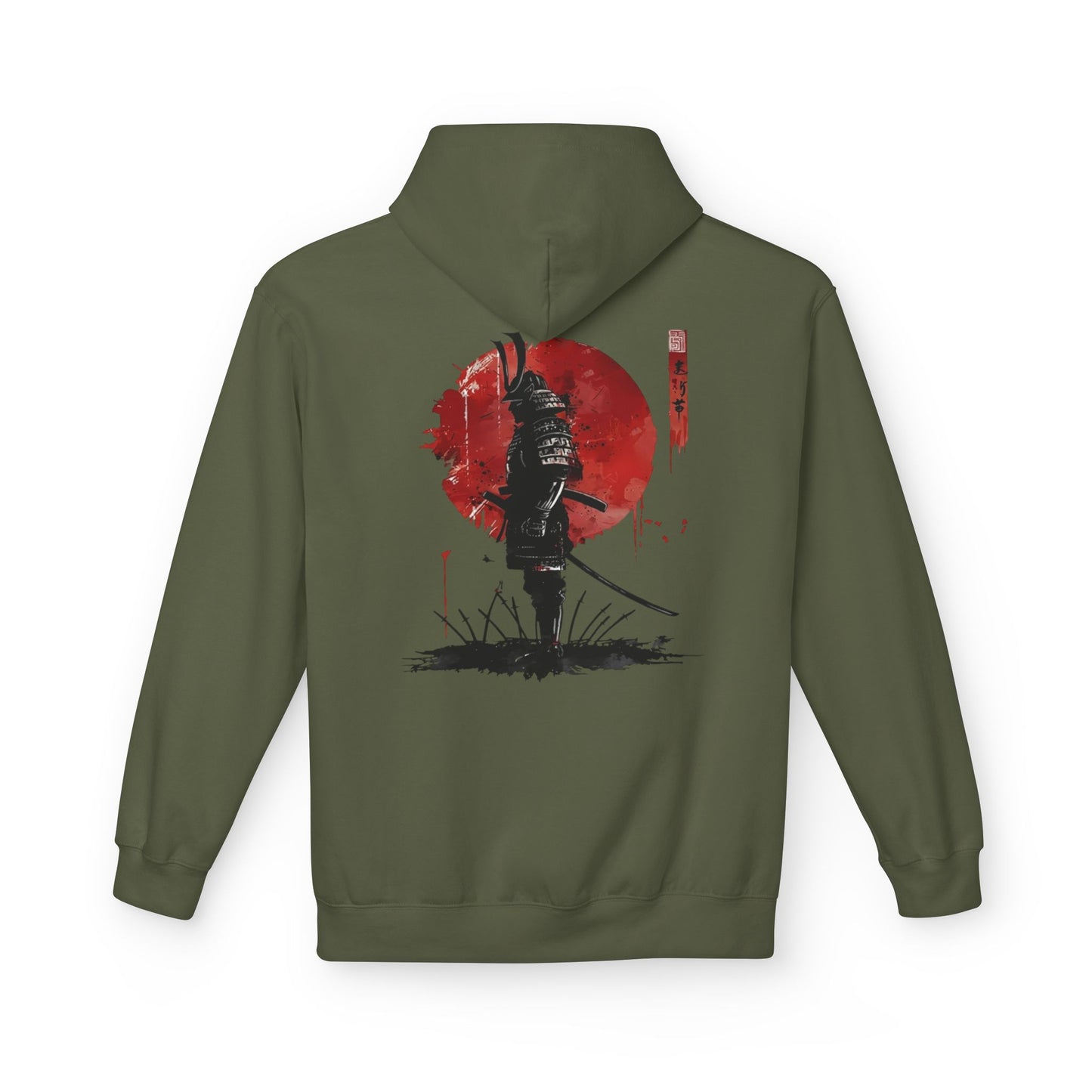 Samurai Silhouette Hoodie — Red Sun Japanese Warrior Graphic