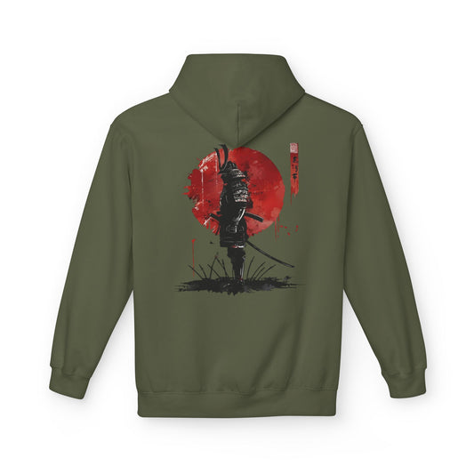 Samurai Silhouette Hoodie — Red Sun Japanese Warrior Graphic