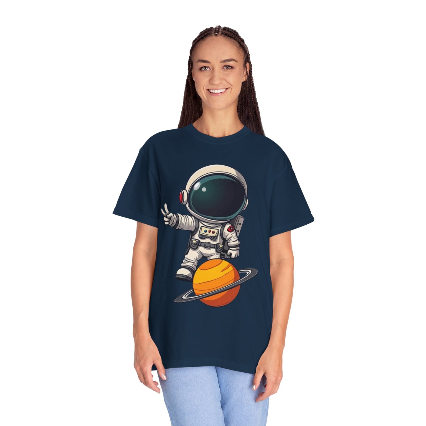 Astronaut on Saturn T-Shirt — Cute Space Explorer Graphic Tee