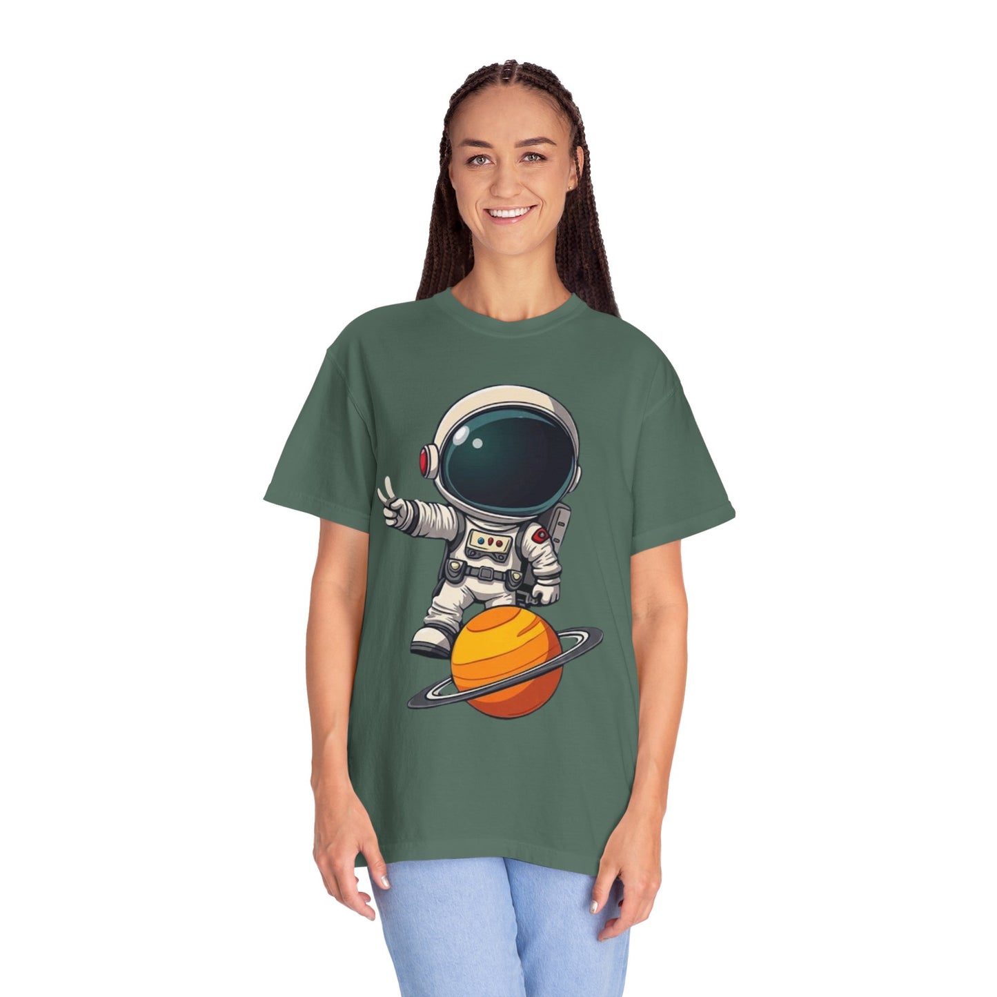 Astronaut on Saturn T-Shirt — Cute Space Explorer Graphic Tee