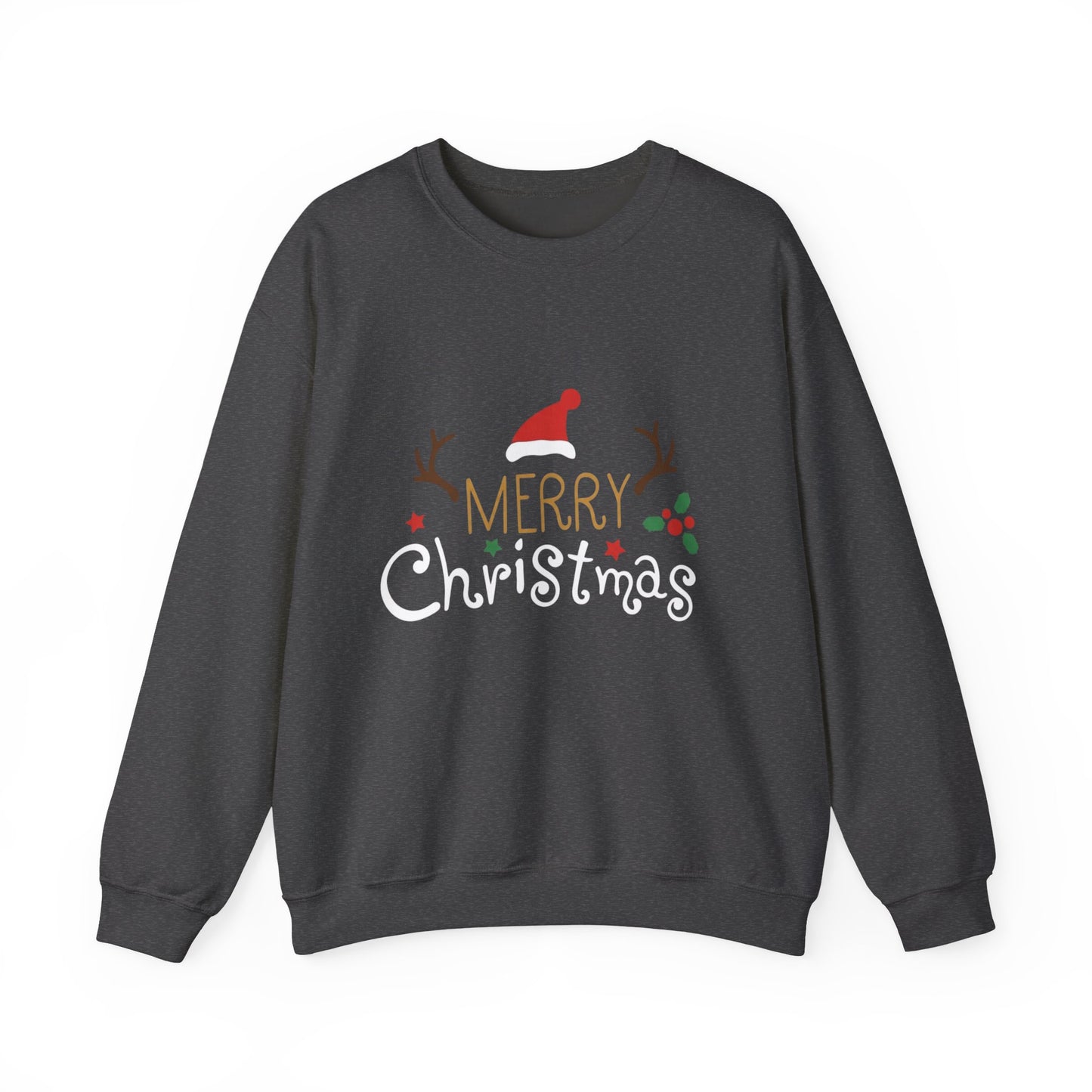 Christmas Crewneck Sweatshirt – 'Merry Christmas' Santa Hat & Holly Holiday Sweater
