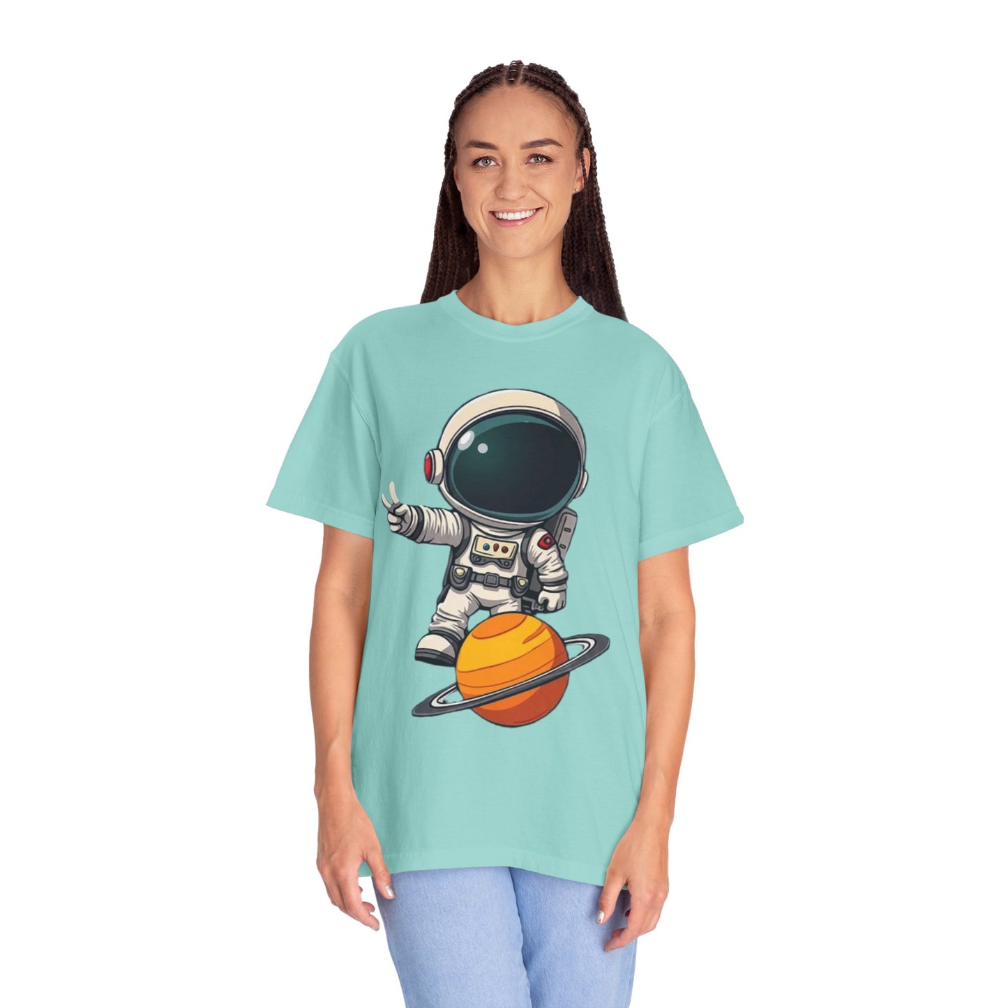 Astronaut on Saturn T-Shirt — Cute Space Explorer Graphic Tee