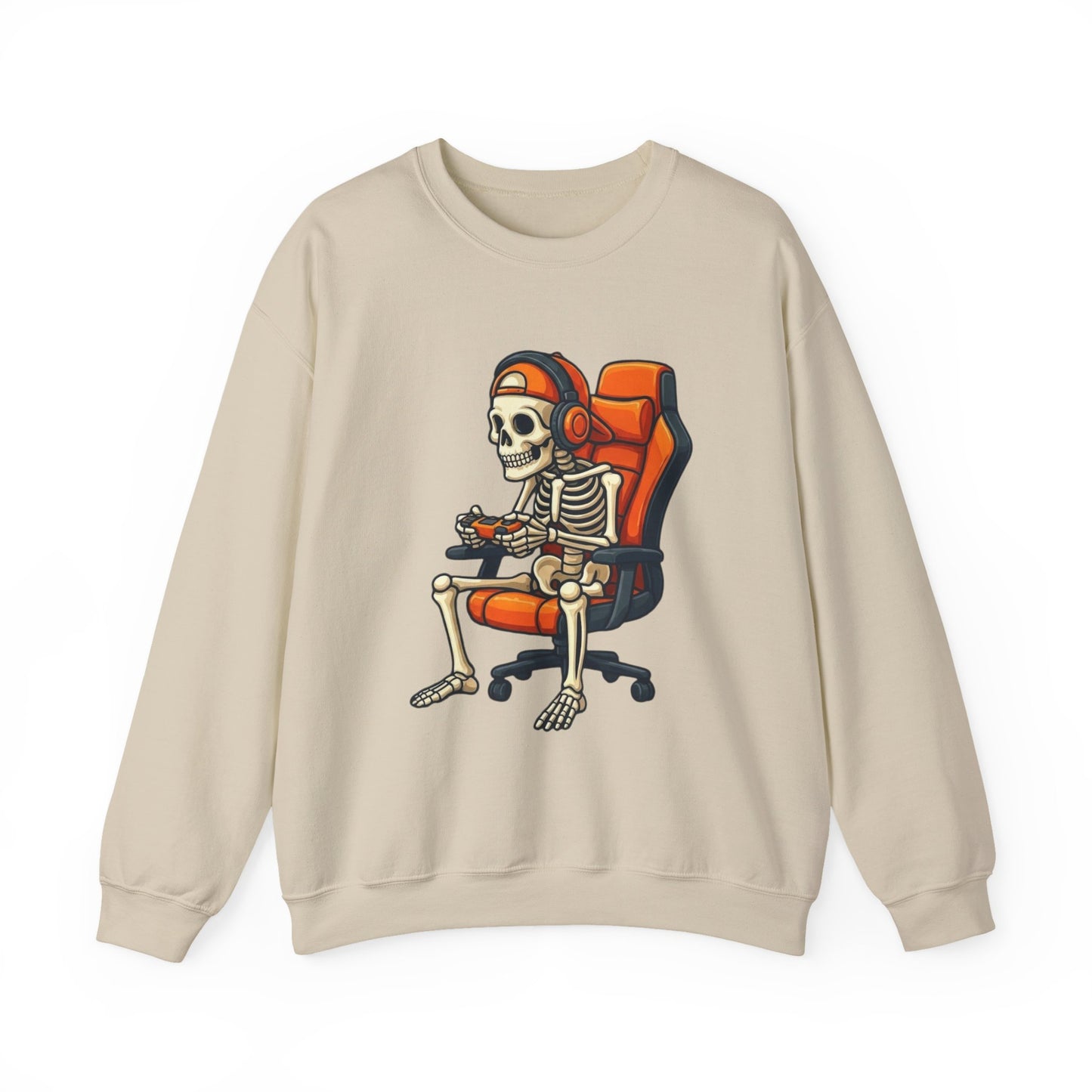 Gamer Skeleton Crewneck Sweatshirt – Retro Skull Gaming Chair Design