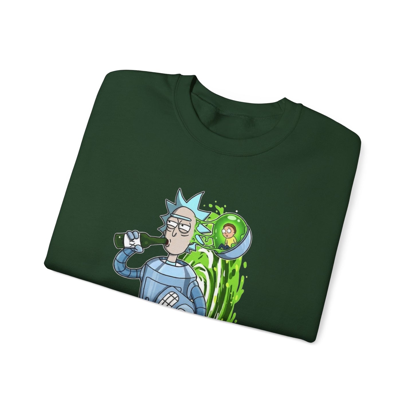 Crewneck Sweatshirt — Sci‑Fi Portal Rick Drinking Design