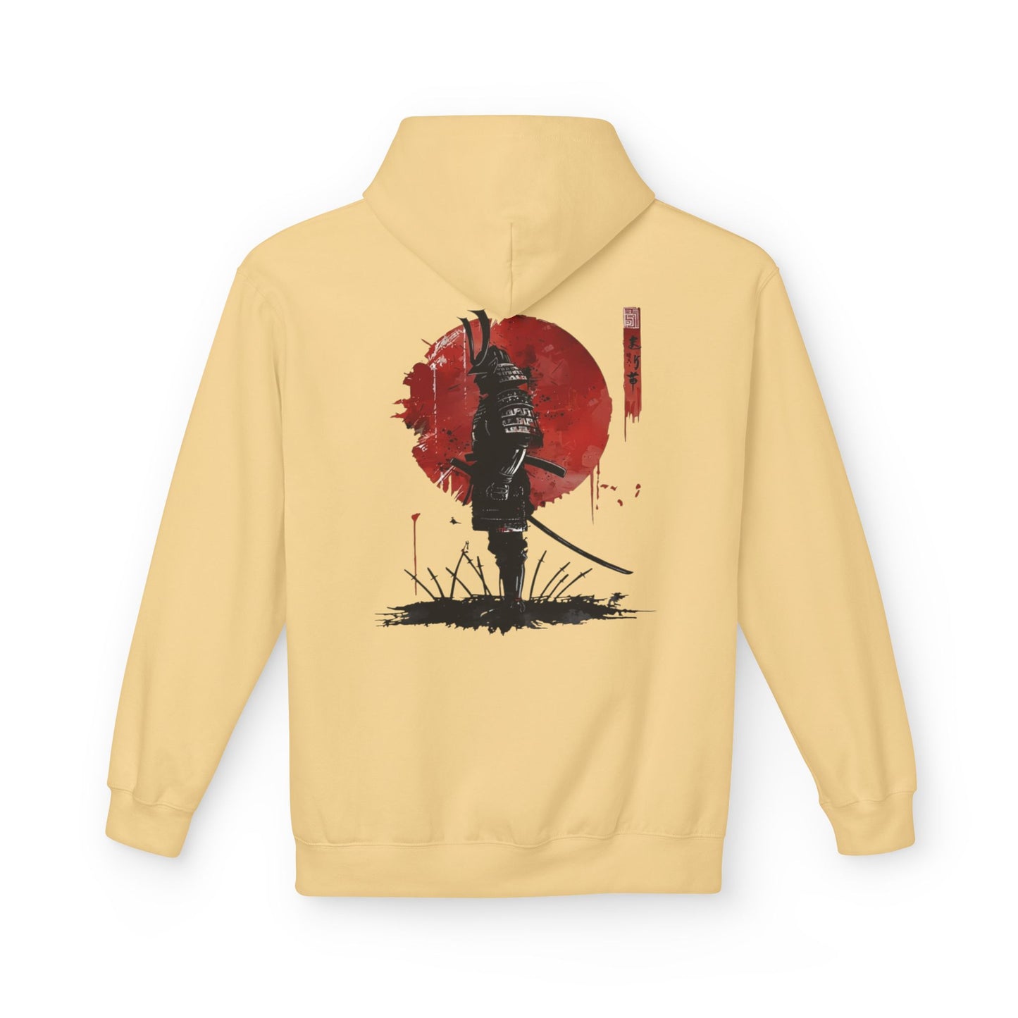 Samurai Silhouette Hoodie — Red Sun Japanese Warrior Graphic