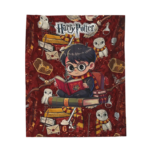 Harry Potter Plush Throw Blanket — Cute Chibi Wizard Reading Design